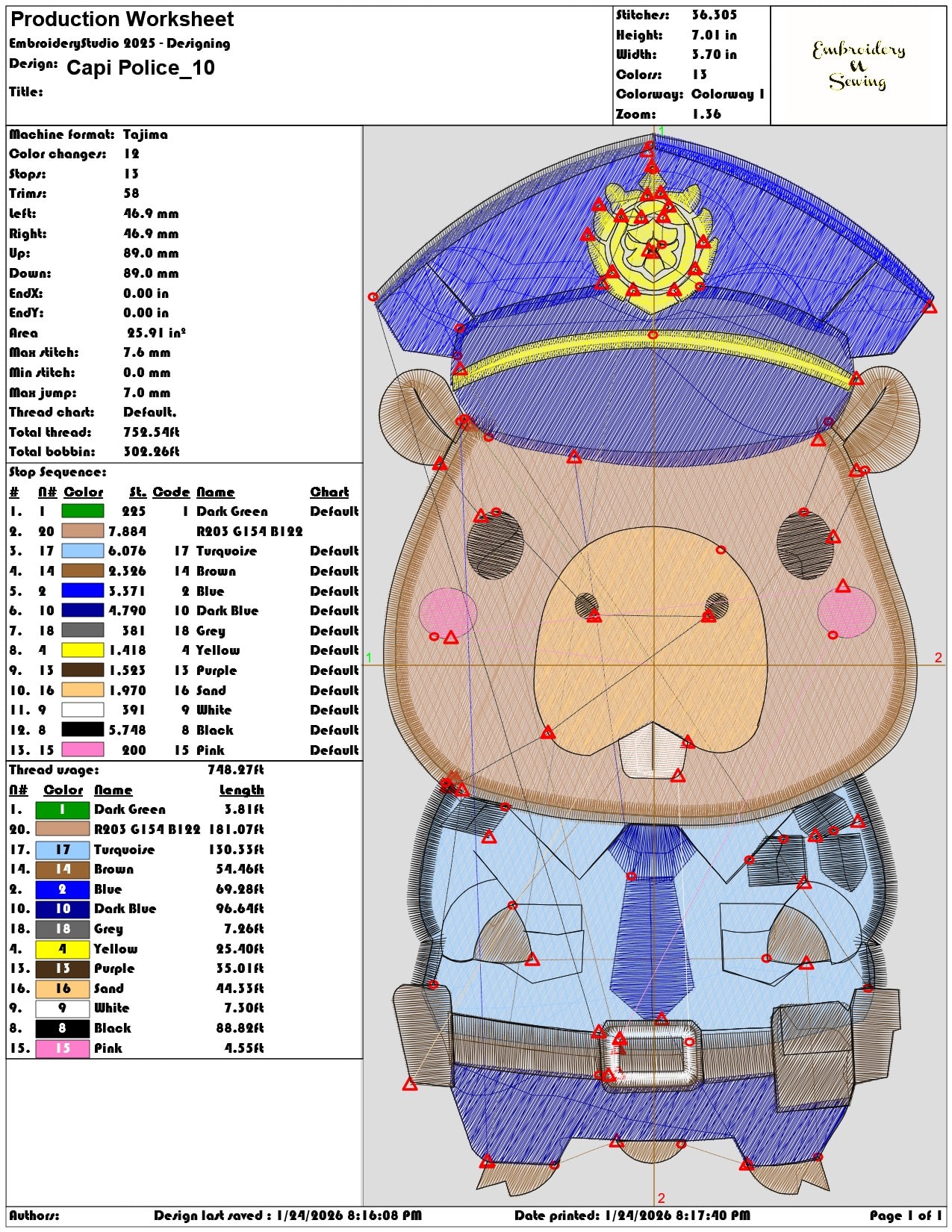 Capi Police  - Elegant embroidery design file - instant download — view 3