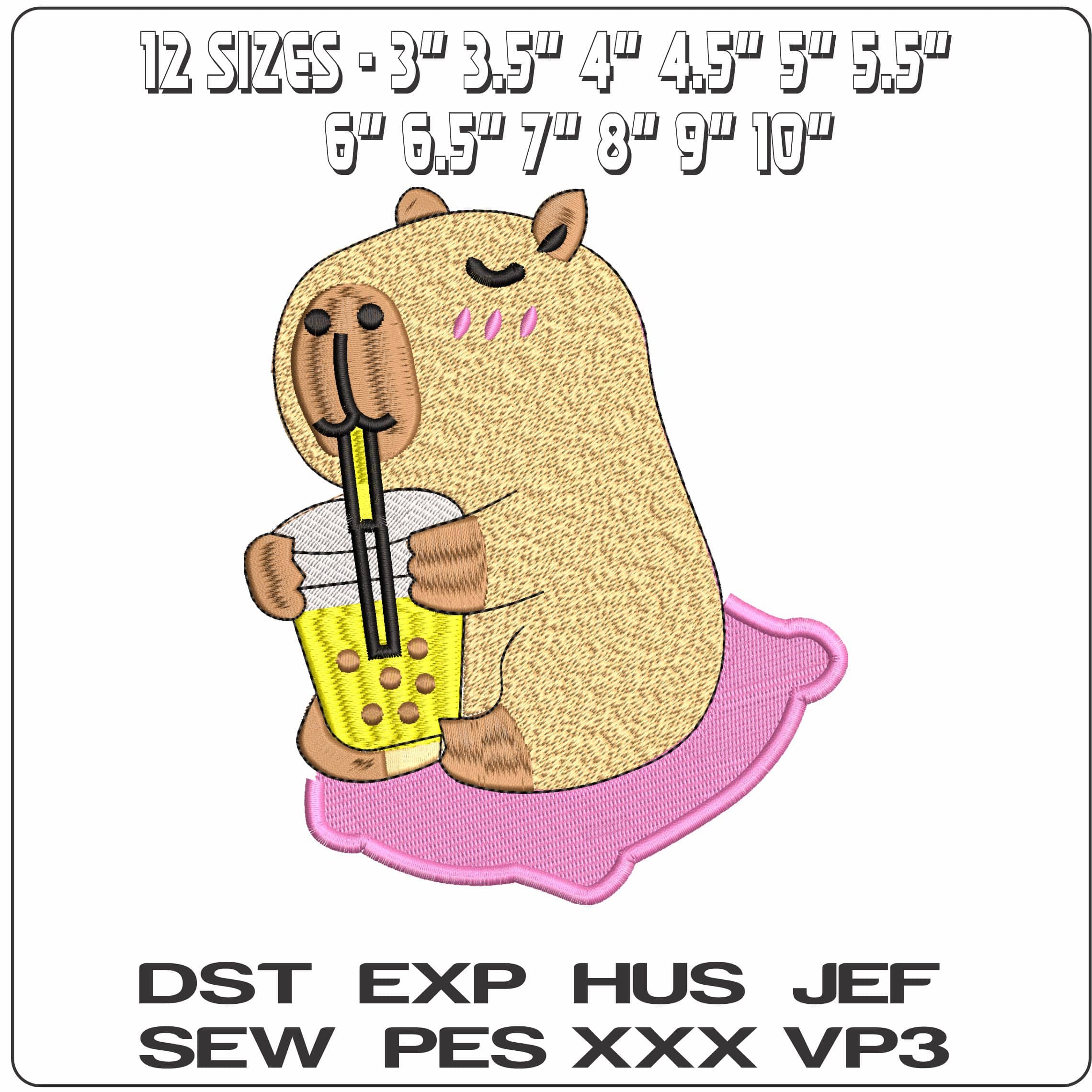 Capibara with Drink  - Elegant embroidery design file - instant download — view 2
