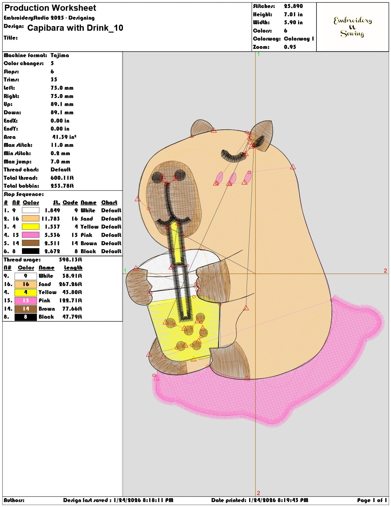 Capibara with Drink  - Elegant embroidery design file - instant download — view 3