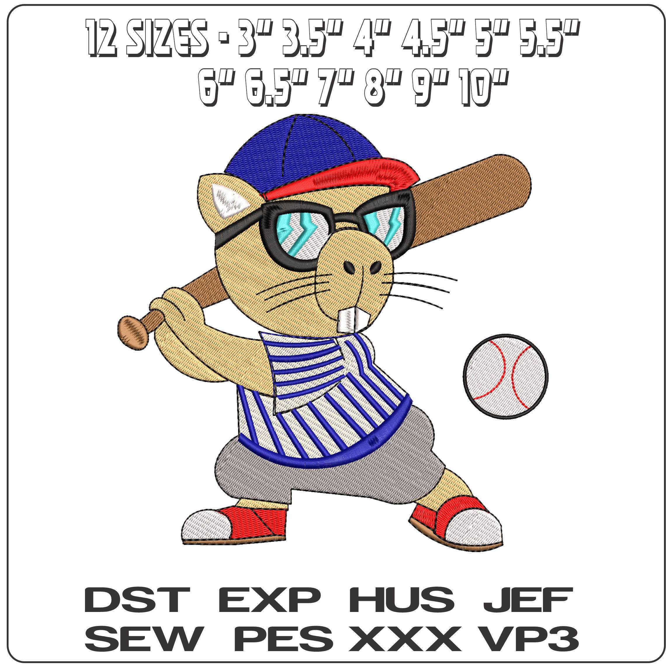 Capibaras Baseball Home Run  - Elegant embroidery design file - instant download — view 2