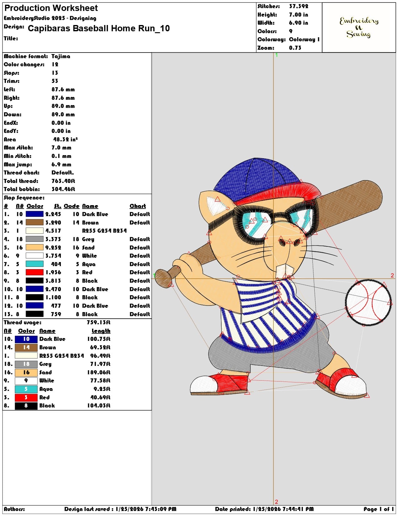 Capibaras Baseball Home Run  - Elegant embroidery design file - instant download — view 3
