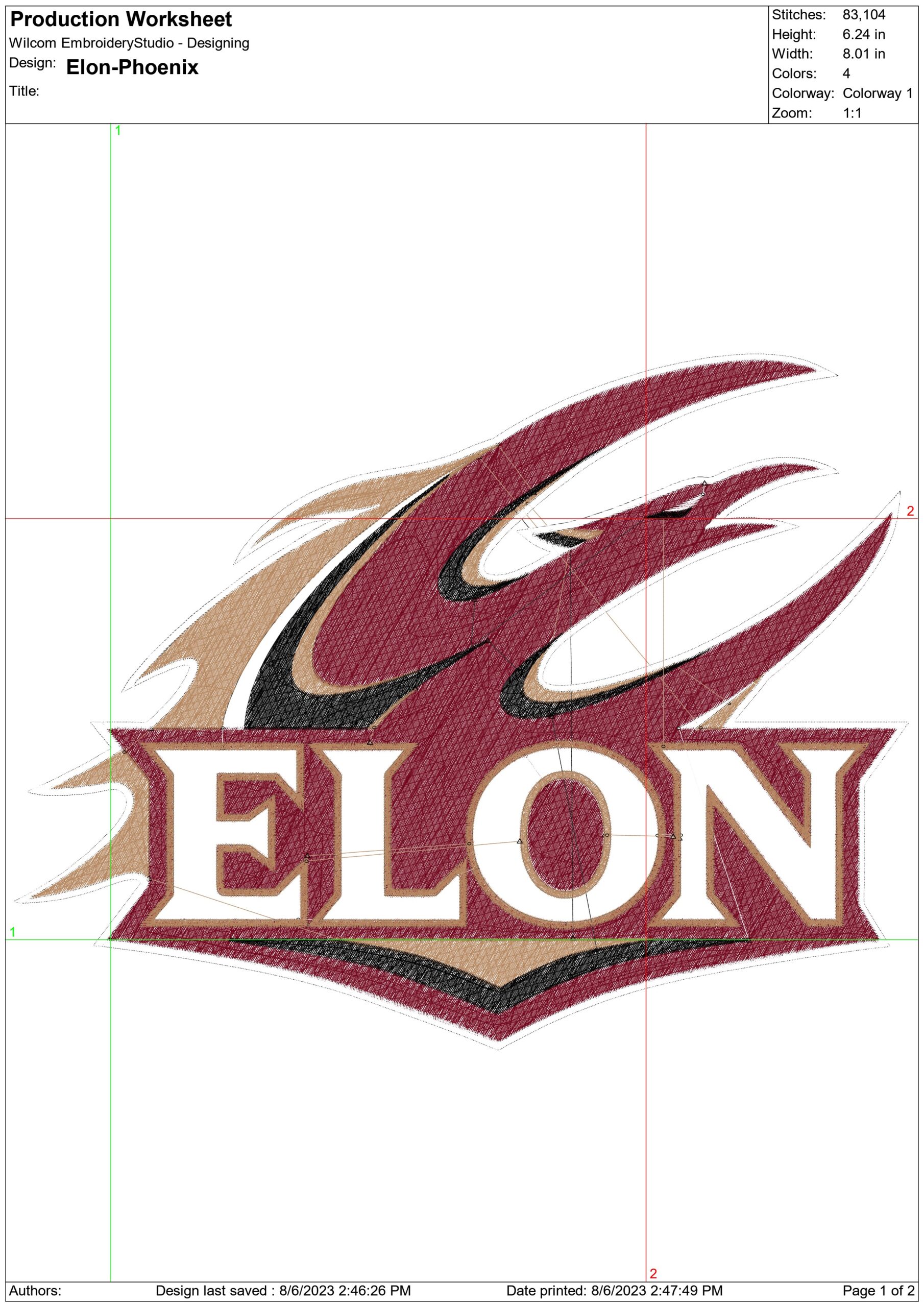Elon Phoenix embroidery design, Elon University North Carolina embroidery machine pattern embroidery file instant downloady) — view 2