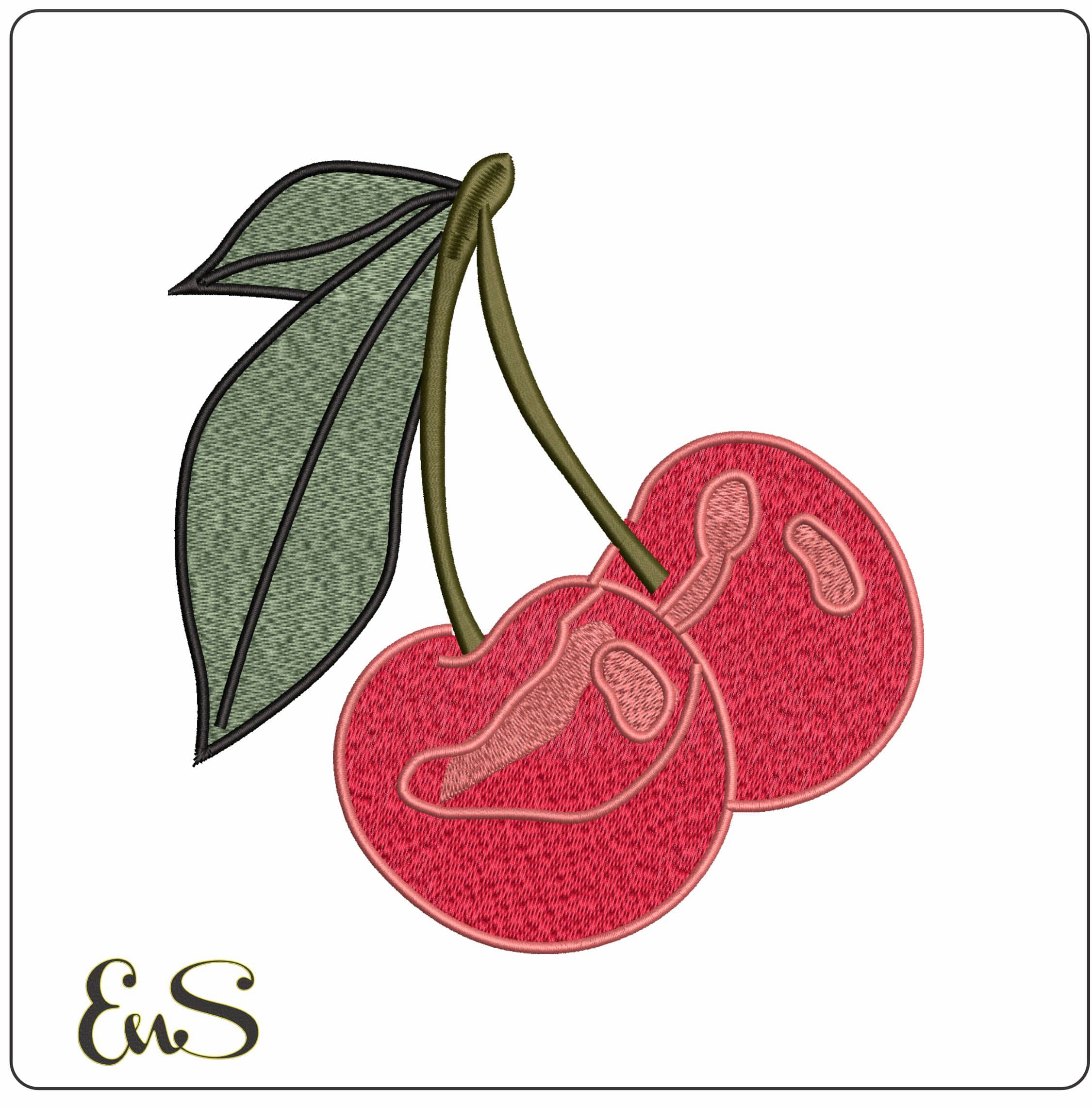 2 Cherries with Stalk  - Elegant embroidery design file - instant download