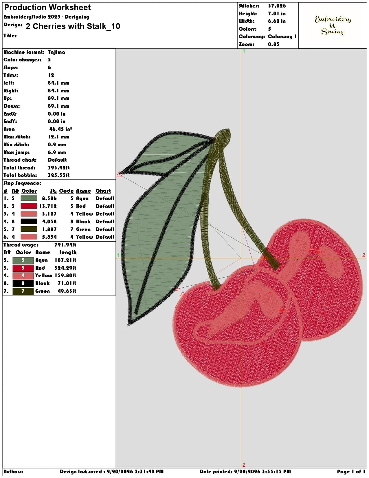2 Cherries with Stalk  - Elegant embroidery design file - instant download — view 3