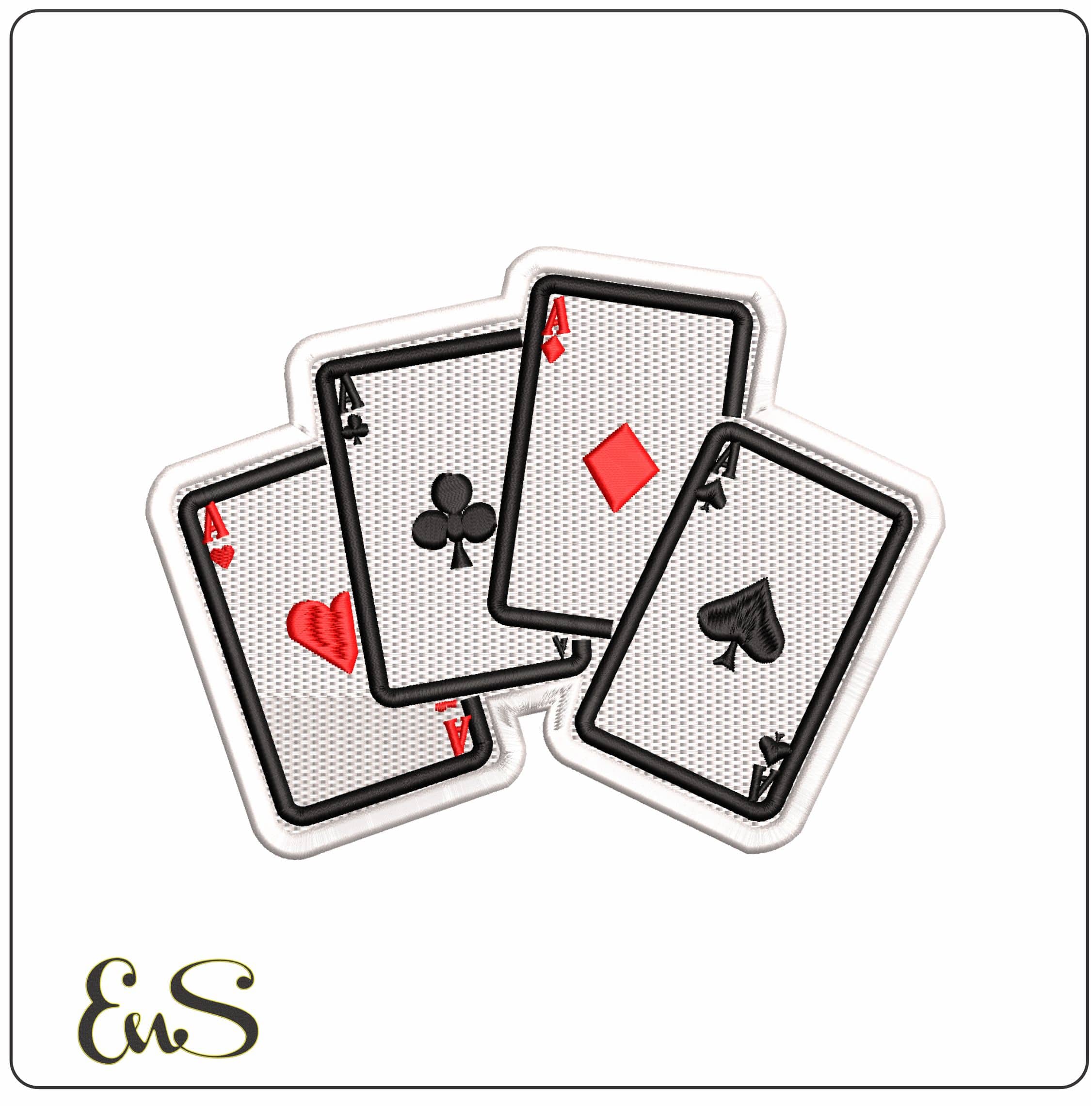4 Aces Playing Cards  - Elegant embroidery design file - instant download