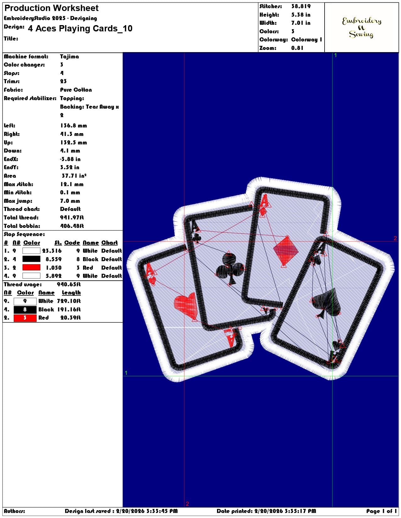 4 Aces Playing Cards  - Elegant embroidery design file - instant download — view 3