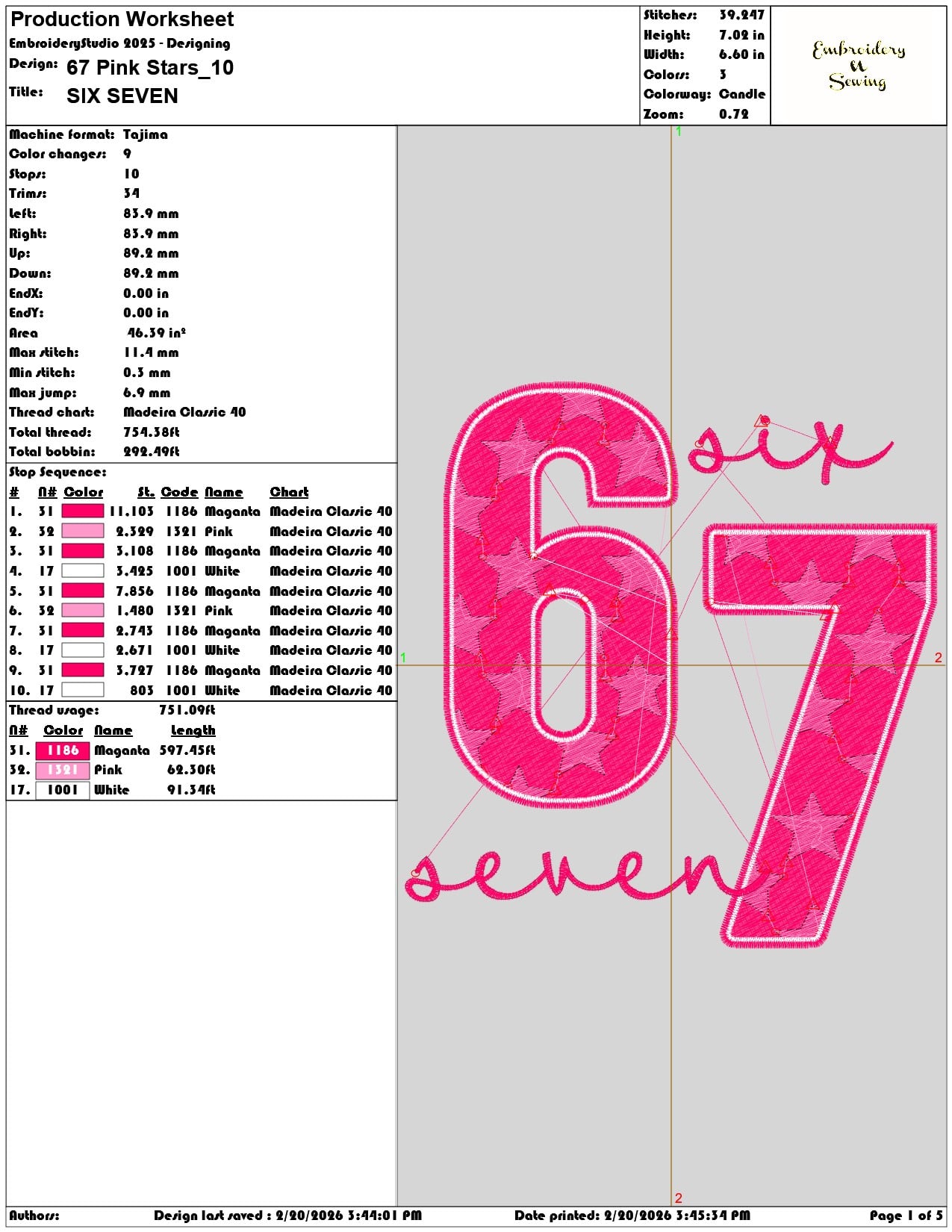 67 Pink Stars  - Elegant embroidery design file - instant download — view 3
