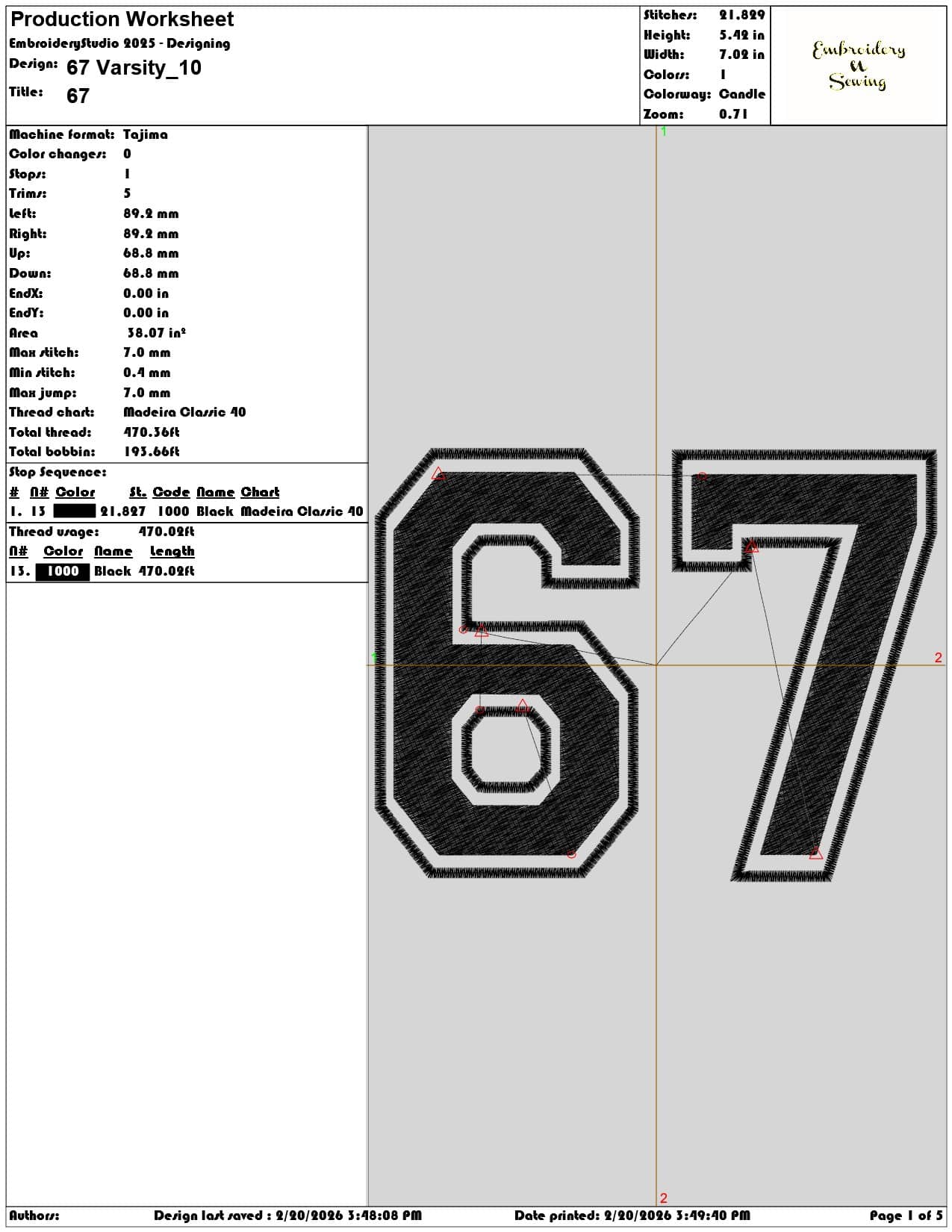 67 Varsity  - Elegant embroidery design file - instant download — view 3