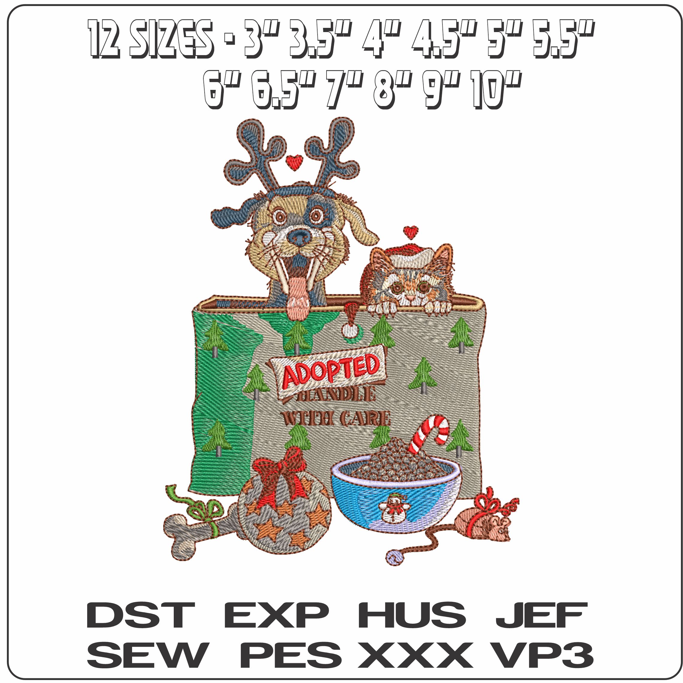 Adopted cat and Dog  - Elegant embroidery design file - instant download — view 2