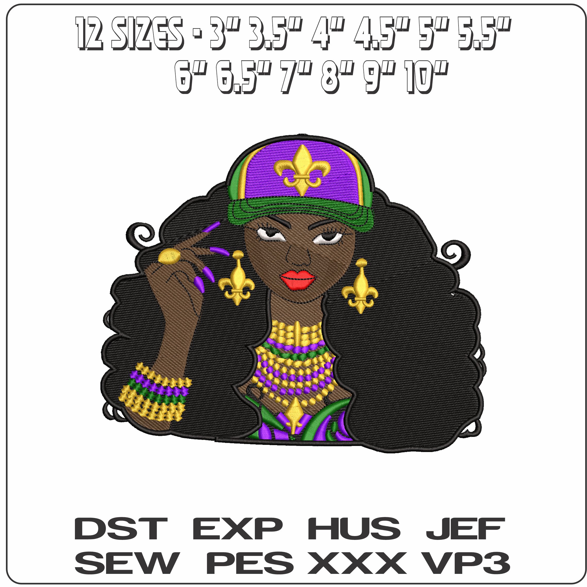 Afro Girl with Bling Jewlery  - Elegant embroidery design file - instant download — view 2