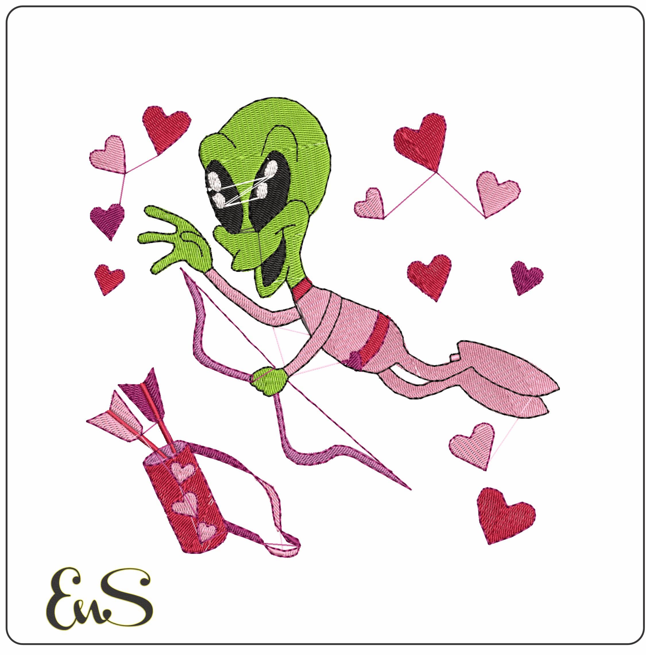 Alien Cupid  - Elegant embroidery design file - instant download