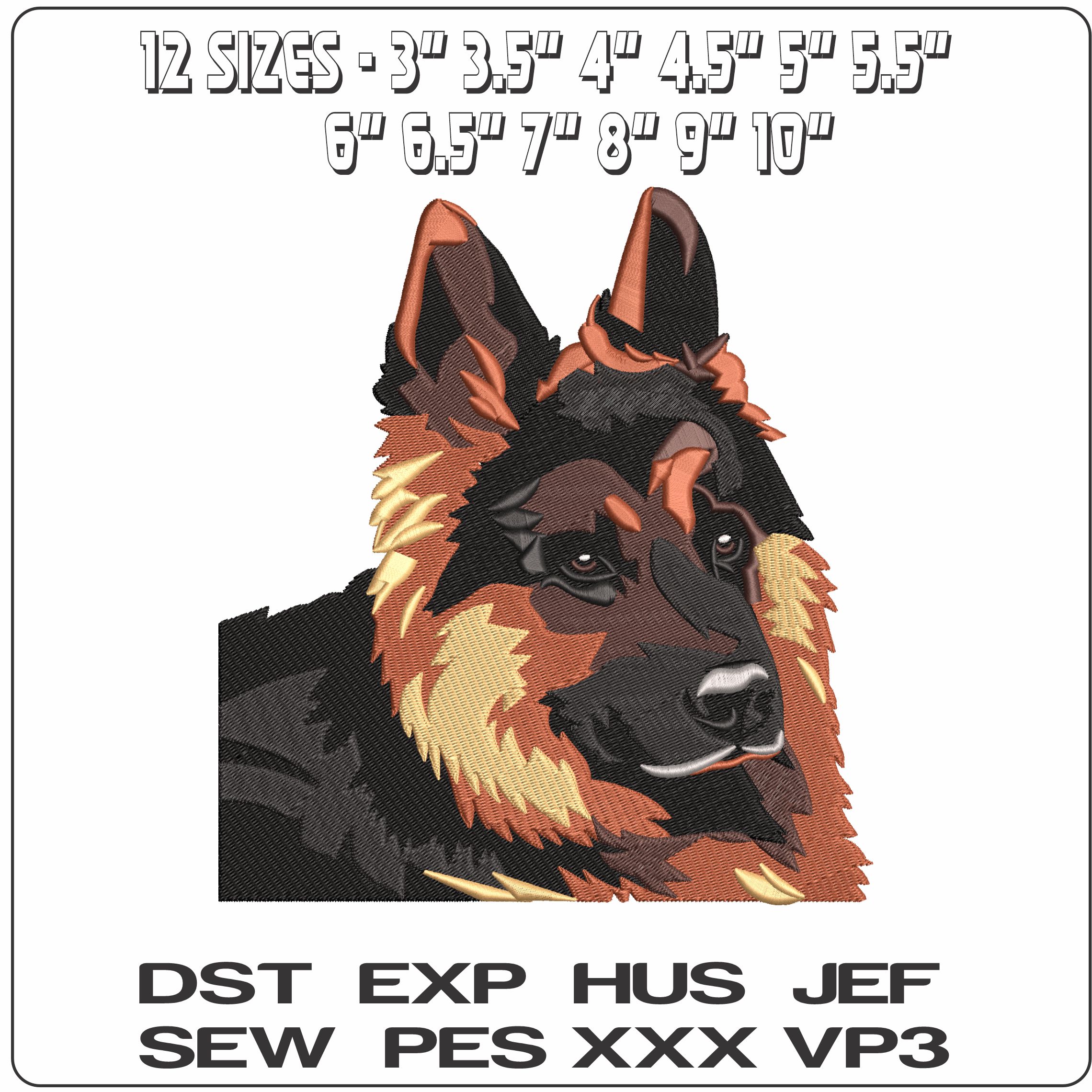 Alsatian Face Laying Down  - Elegant embroidery design file - instant download — view 2