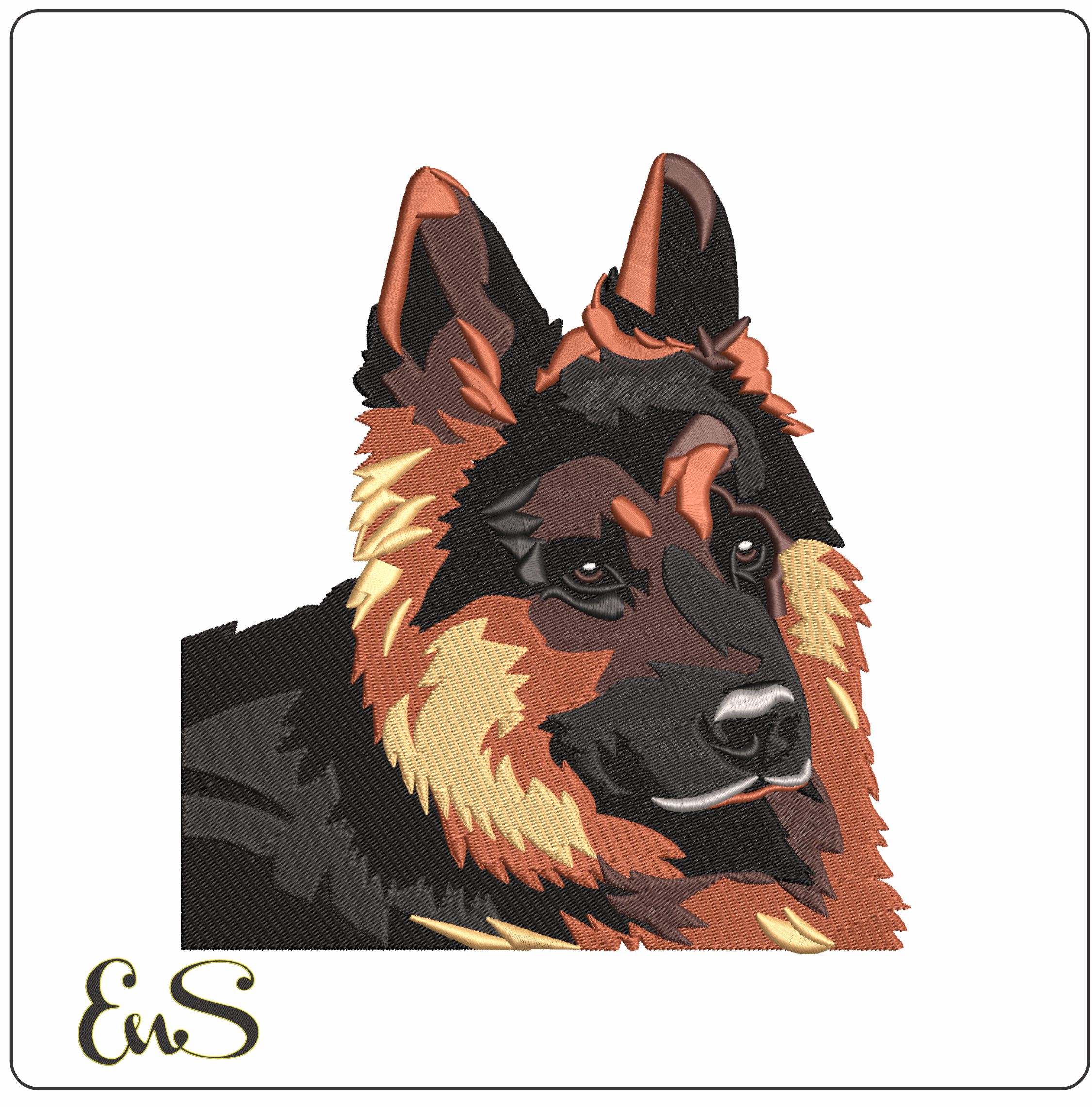 Alsatian Face Laying Down  - Elegant embroidery design file - instant download