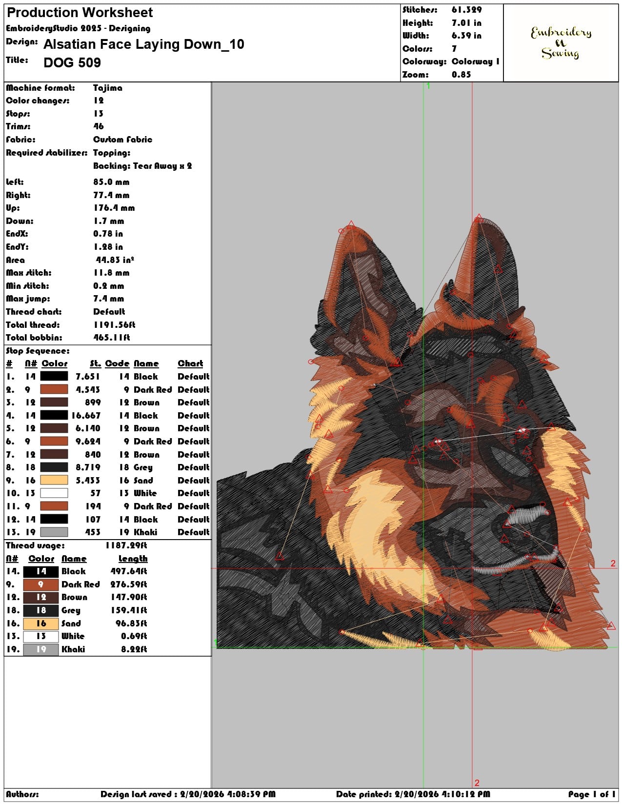 Alsatian Face Laying Down  - Elegant embroidery design file - instant download — view 3