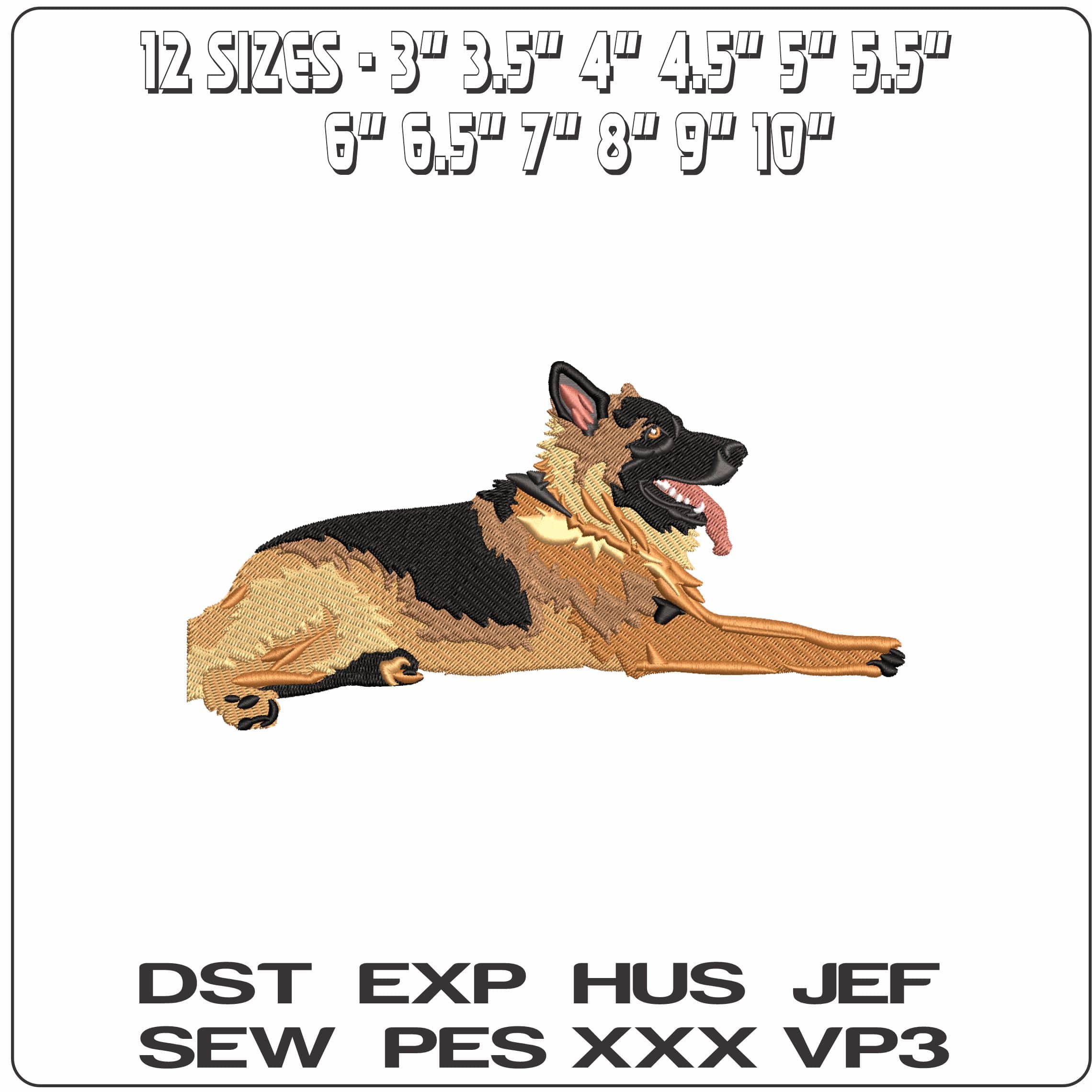 Alsatian Face Laying Down with Tongue out  - Elegant embroidery design file - instant download — view 2