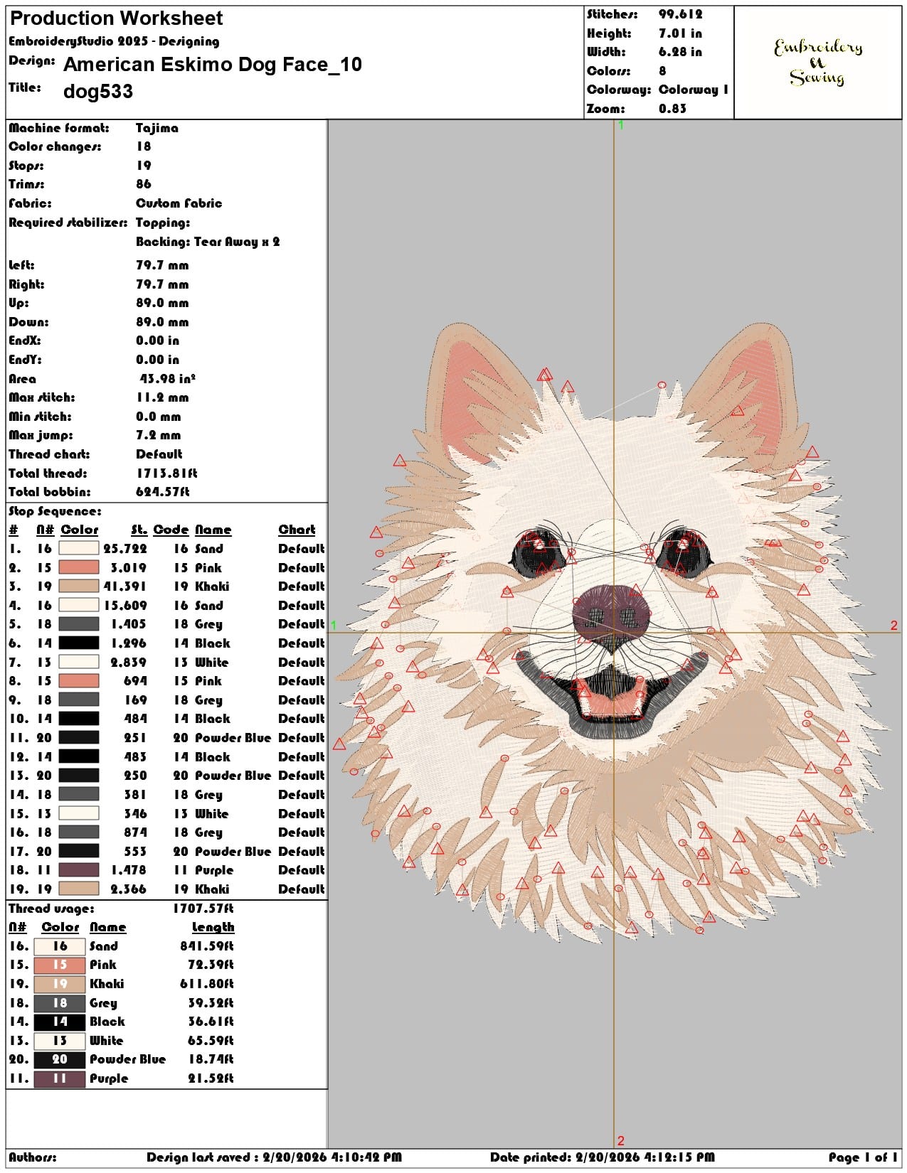 American Eskimo Dog Face  - Elegant embroidery design file - instant download — view 3