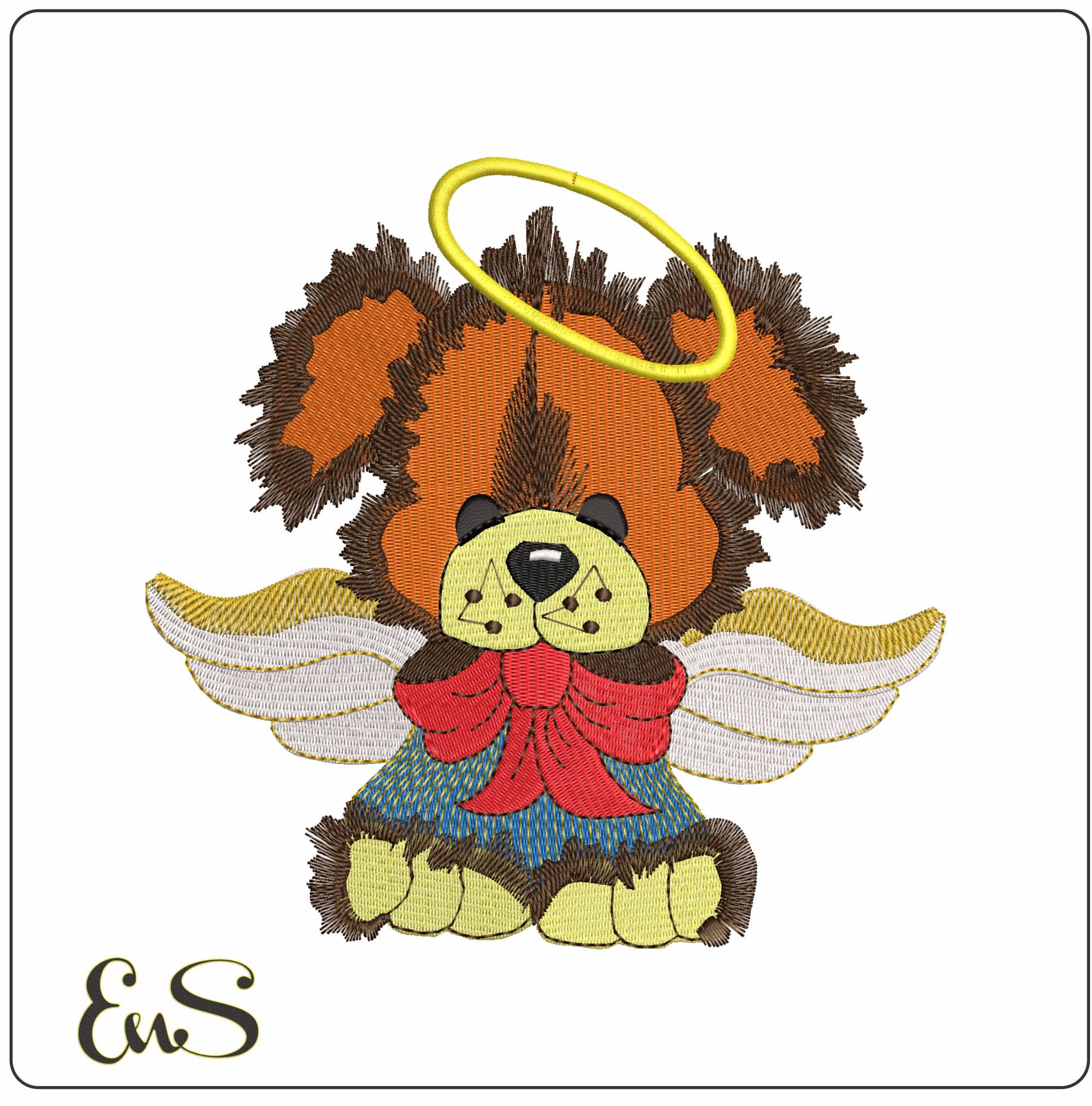 Angel Dog with Cute Bow  - Elegant embroidery design file - instant download