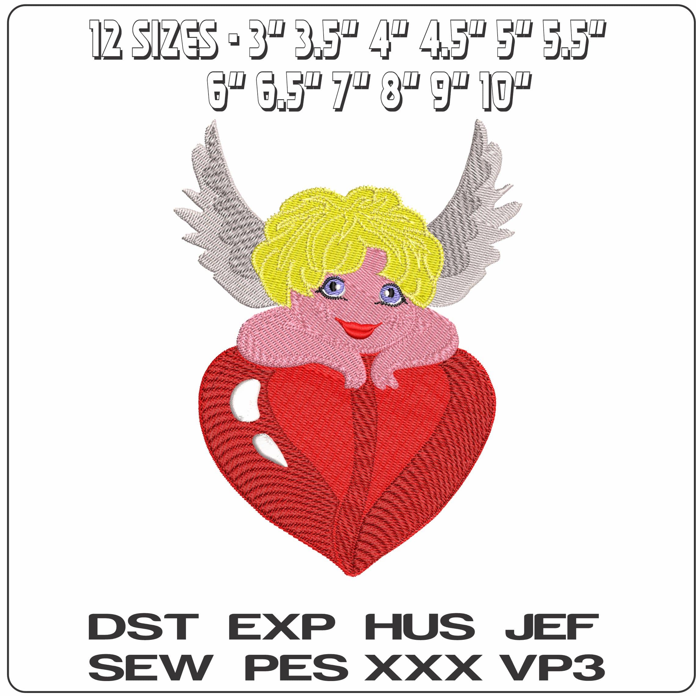 Angel laying on a Heart  - Elegant embroidery design file - instant download — view 2