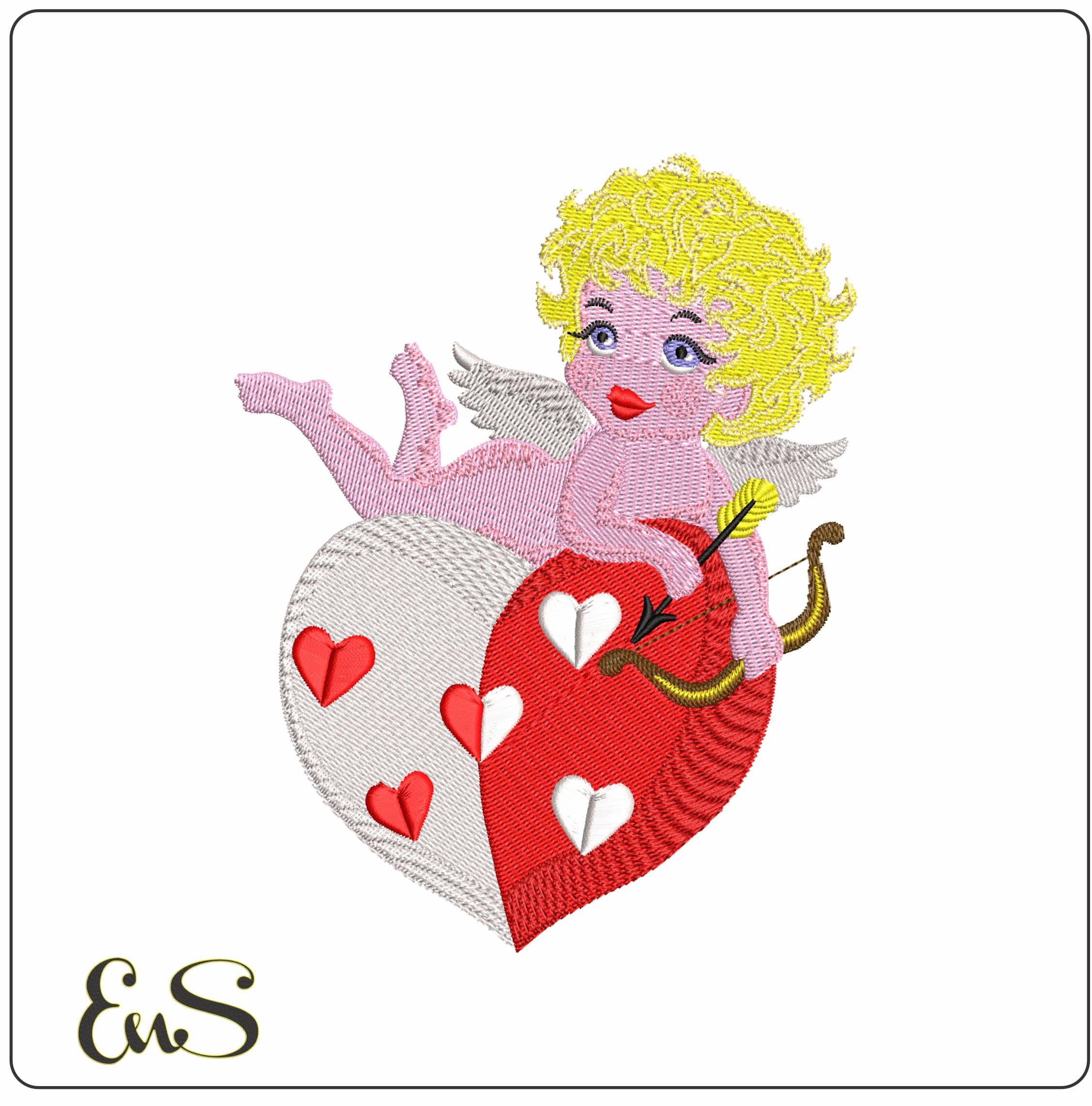 Angel looking through Heart  - Elegant embroidery design file - instant download