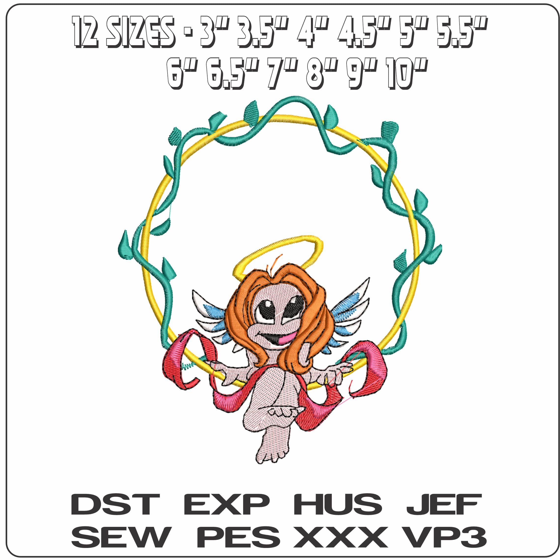 Angel on an Ring  - Elegant embroidery design file - instant download — view 2