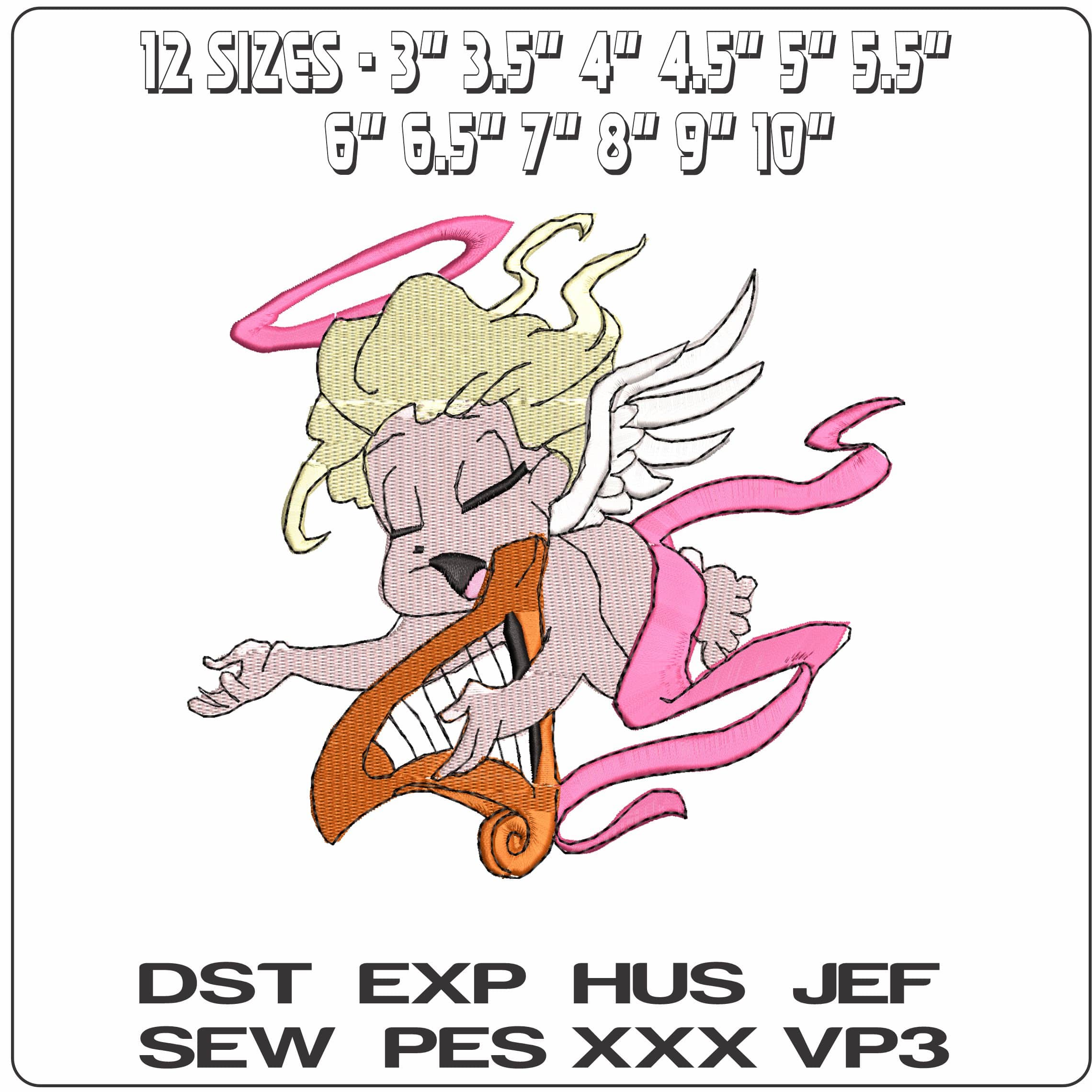 Angel Playing Harp  - Elegant embroidery design file - instant download — view 2