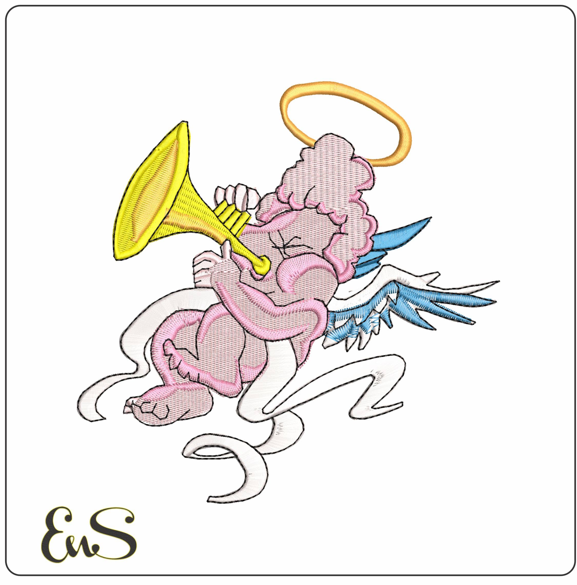 Angel Playing Trumpet  - Elegant embroidery design file - instant download