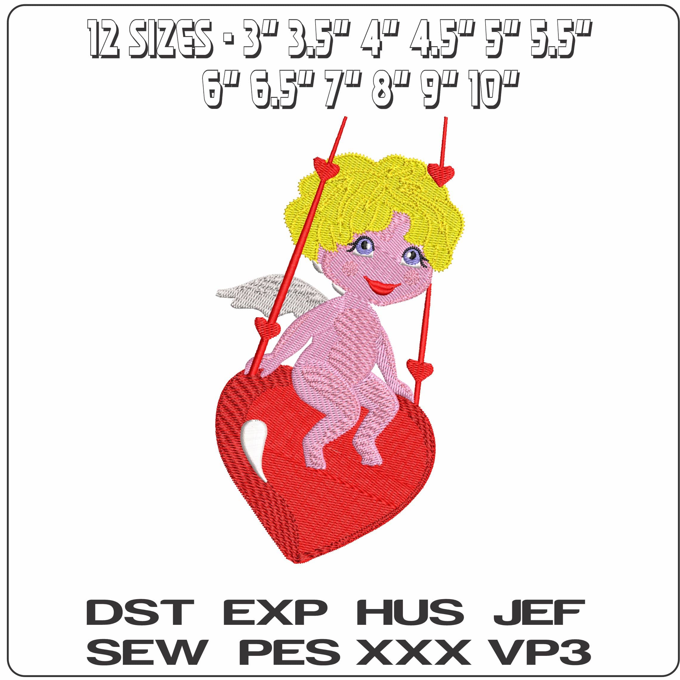 Angel Swinging on a Heart  - Elegant embroidery design file - instant download — view 2