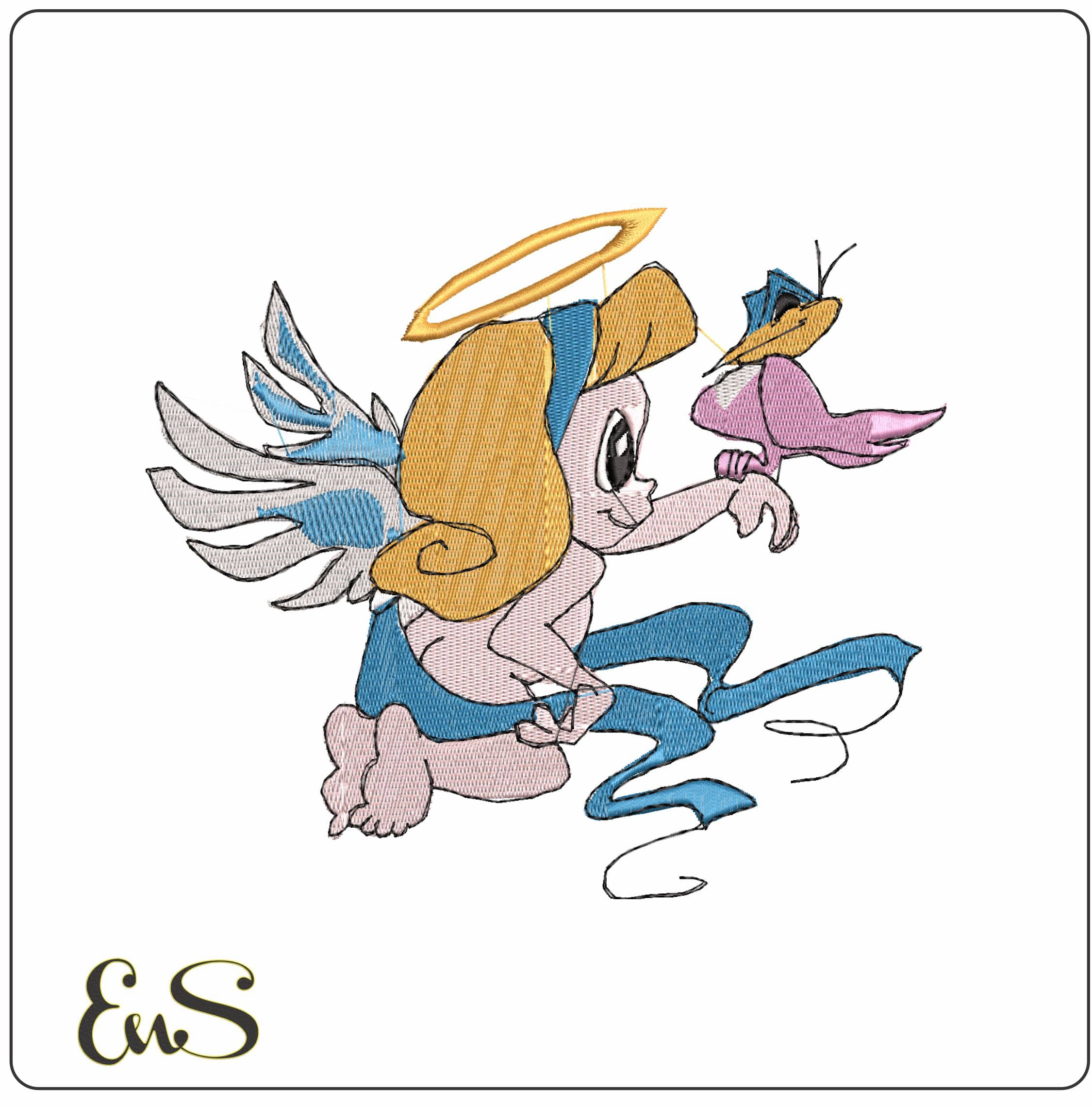 Angel with Bird  - Elegant embroidery design file - instant download