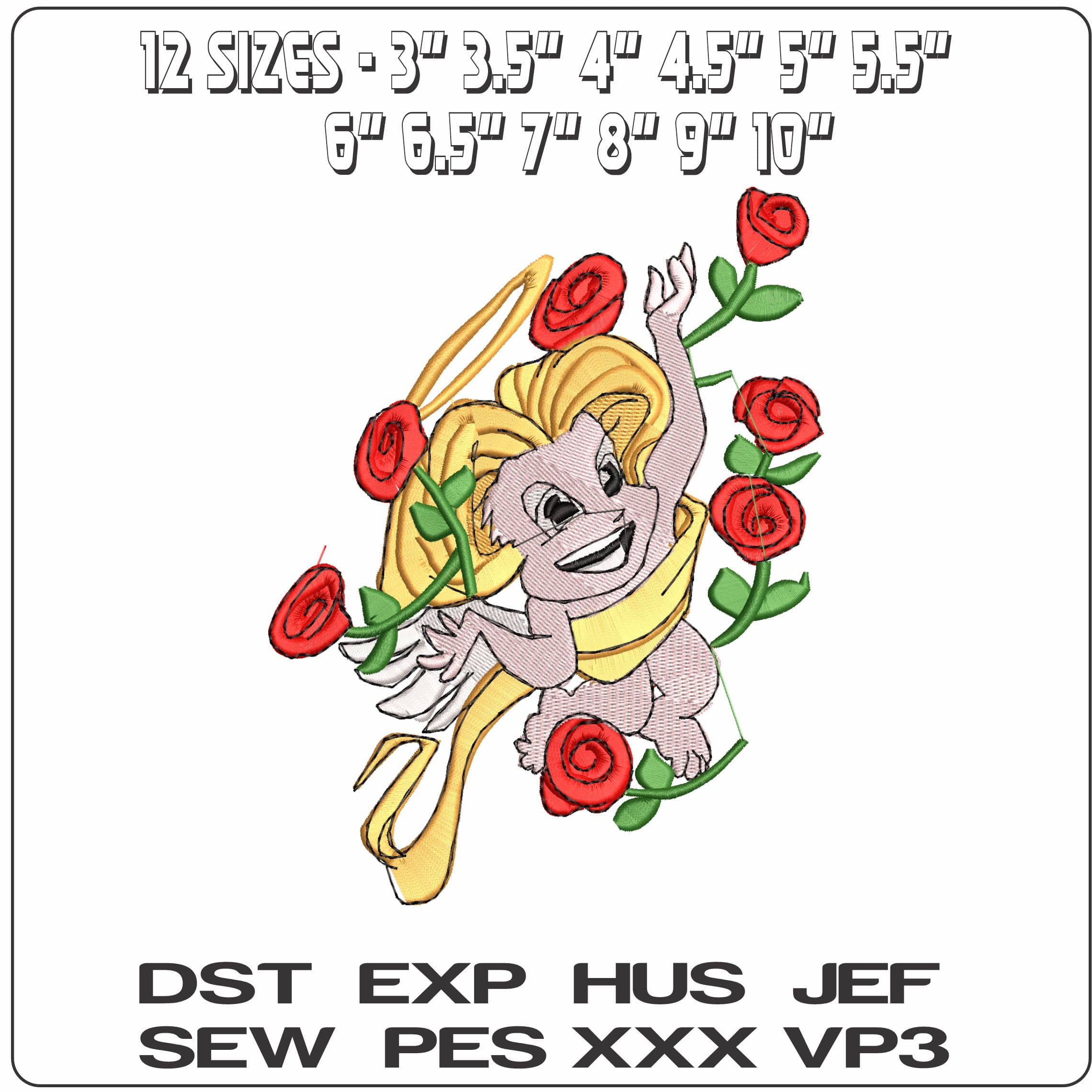 Angel with Roses  - Elegant embroidery design file - instant download — view 2