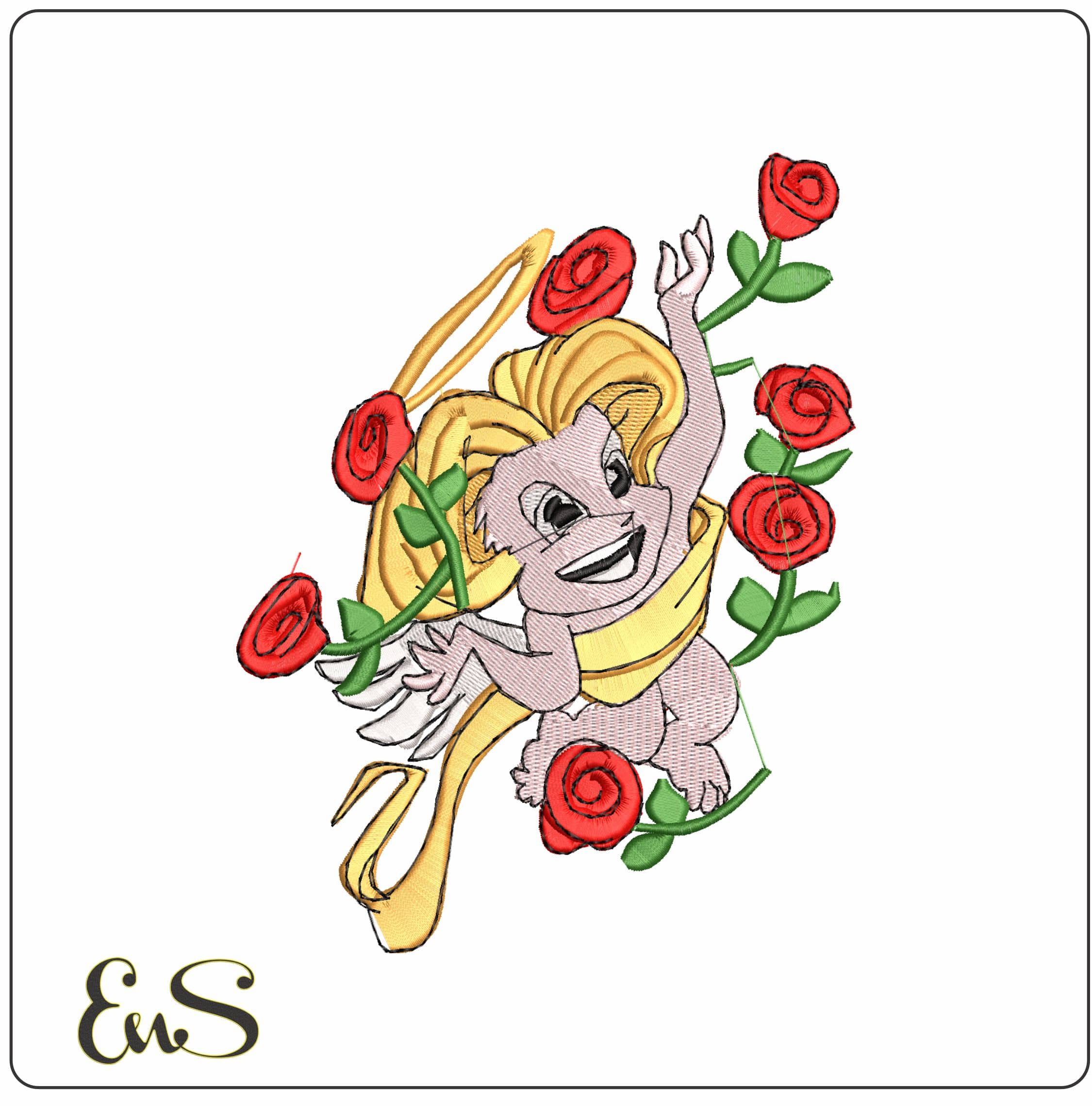 Angel with Roses  - Elegant embroidery design file - instant download