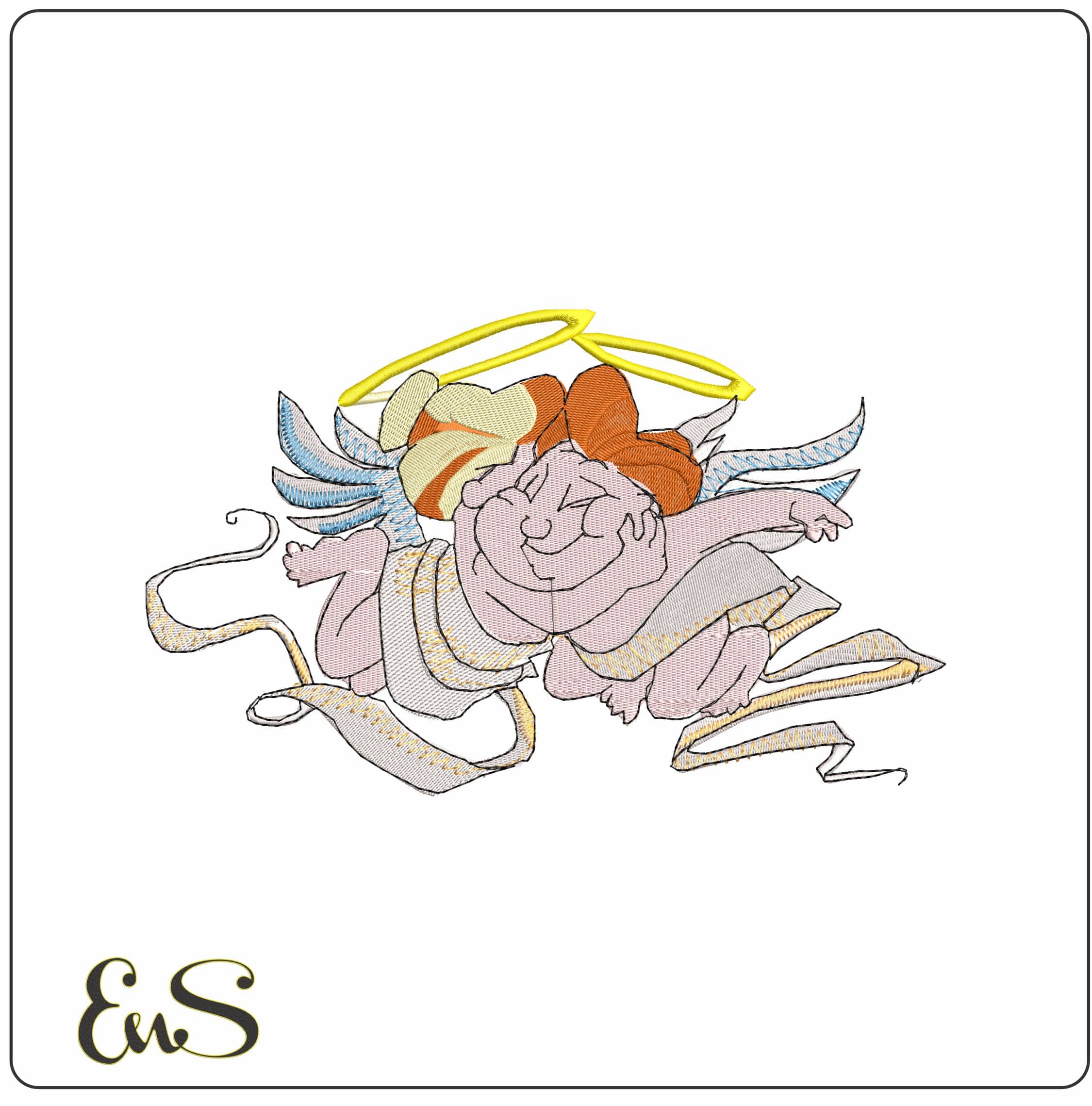 Angels in Love  - Elegant embroidery design file - instant download