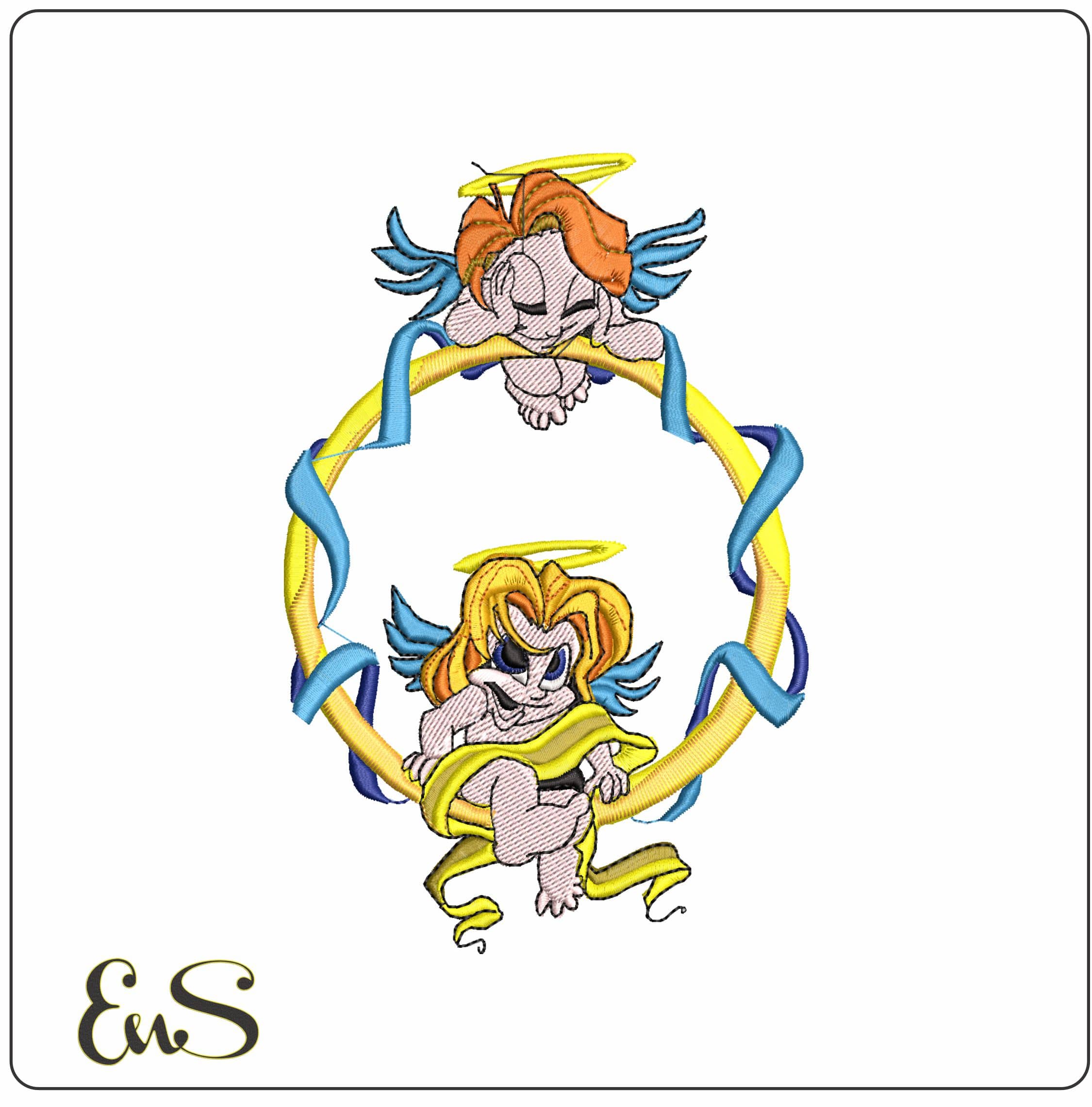 Angels on an Ring  - Elegant embroidery design file - instant download