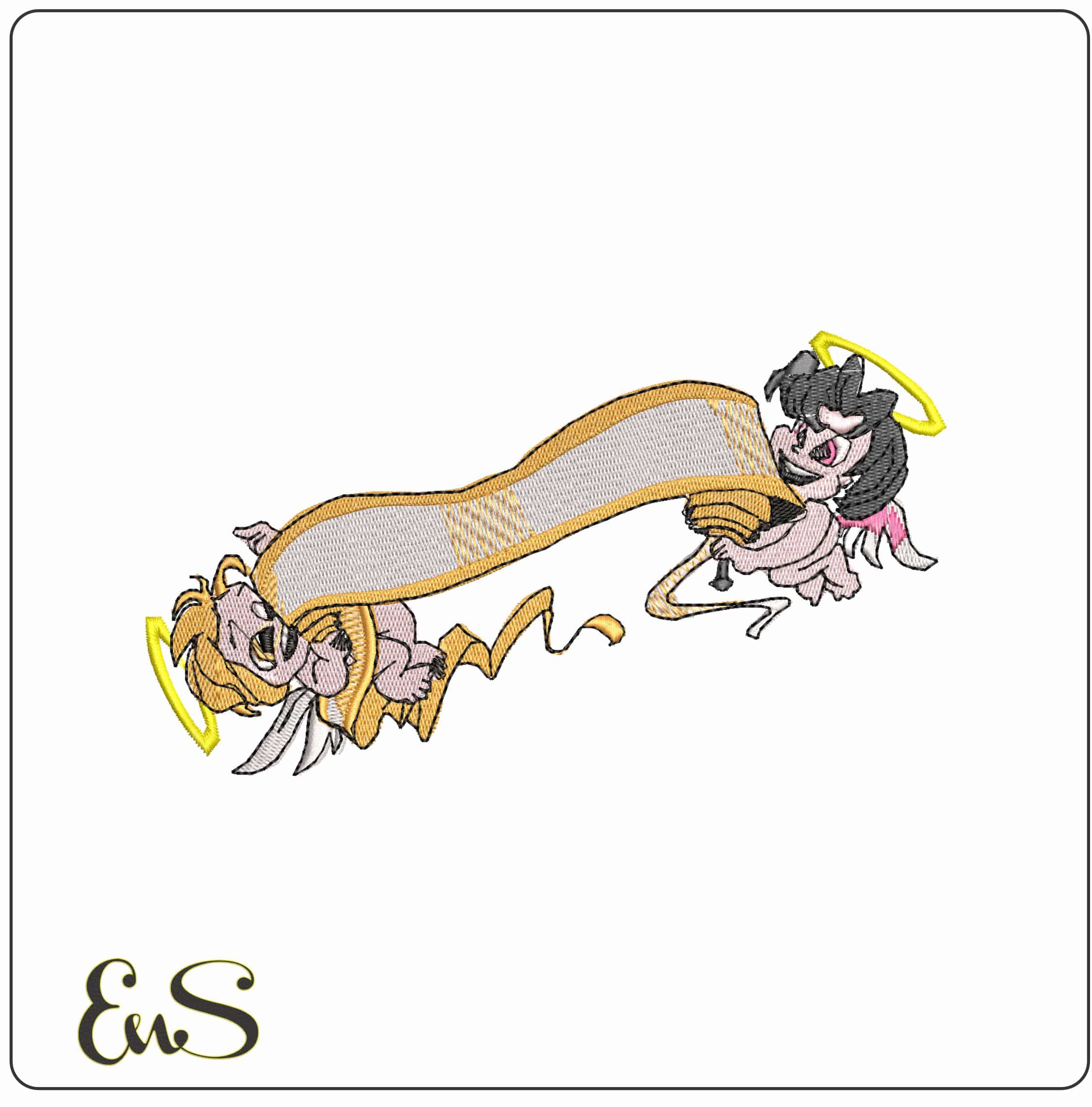 Angels with Banner  - Elegant embroidery design file - instant download