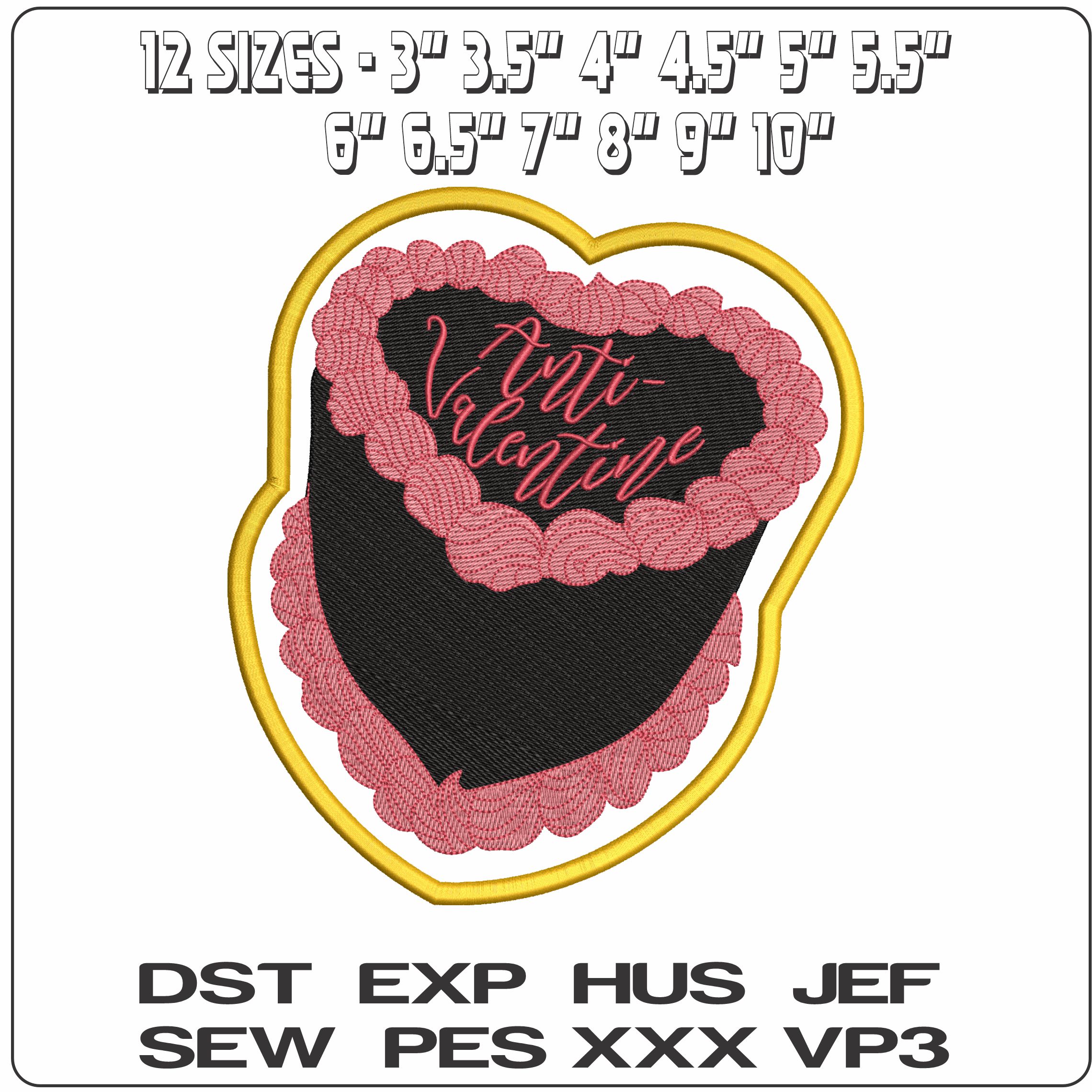 Anti Valentine cake  - Elegant embroidery design file - instant download — view 2
