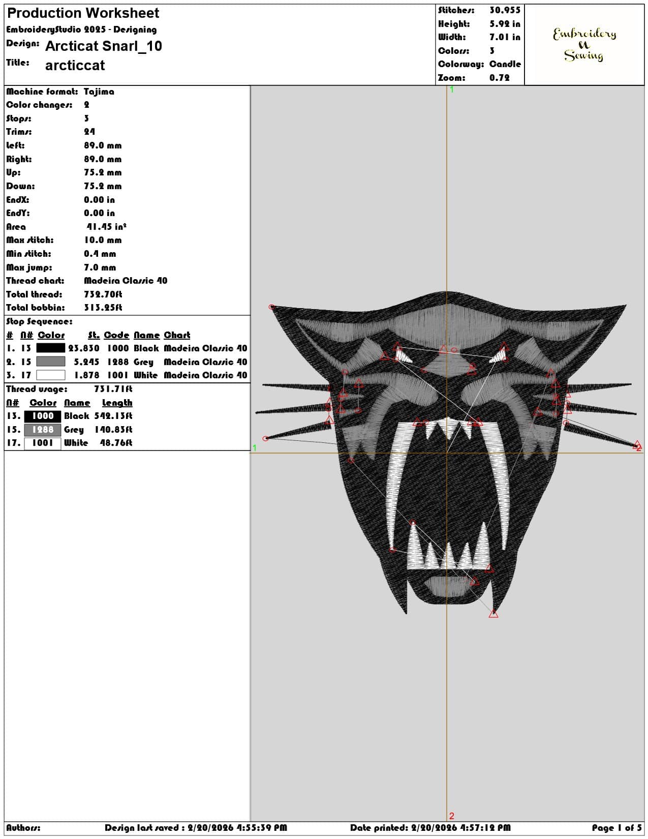 Arcticat Snarl  - Elegant embroidery design file - instant download — view 3
