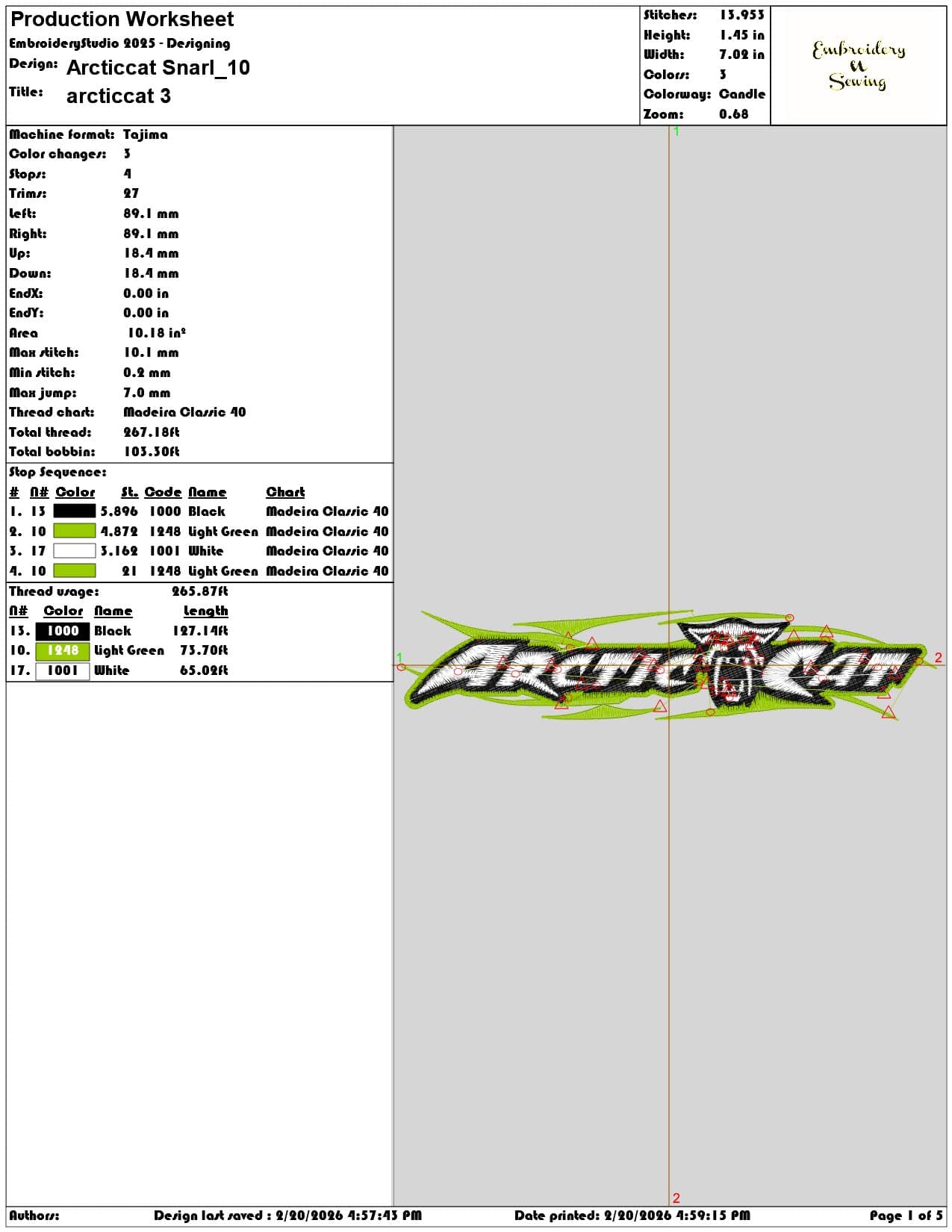 Arcticcat Snarl  - Elegant embroidery design file - instant download — view 3