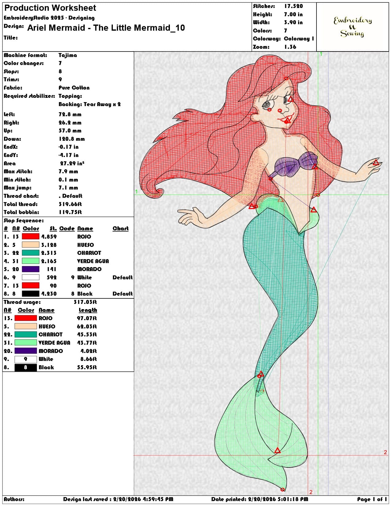 Ariel Mermaid The Little Mermaid  - Elegant embroidery design file - instant download — view 3