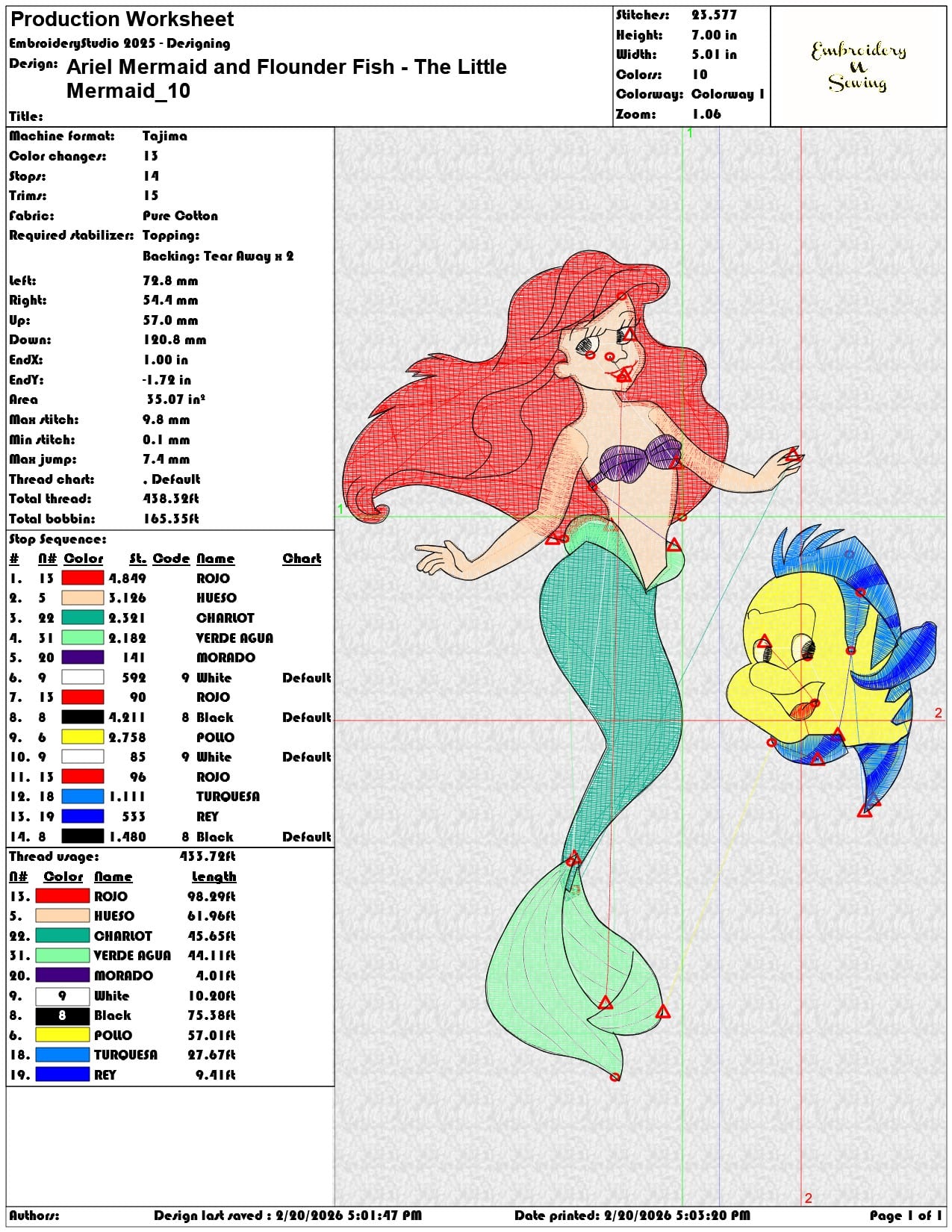 Ariel Mermaid and Flounder Fish The Little Mermaid  - Elegant embroidery design file - instant download — view 3