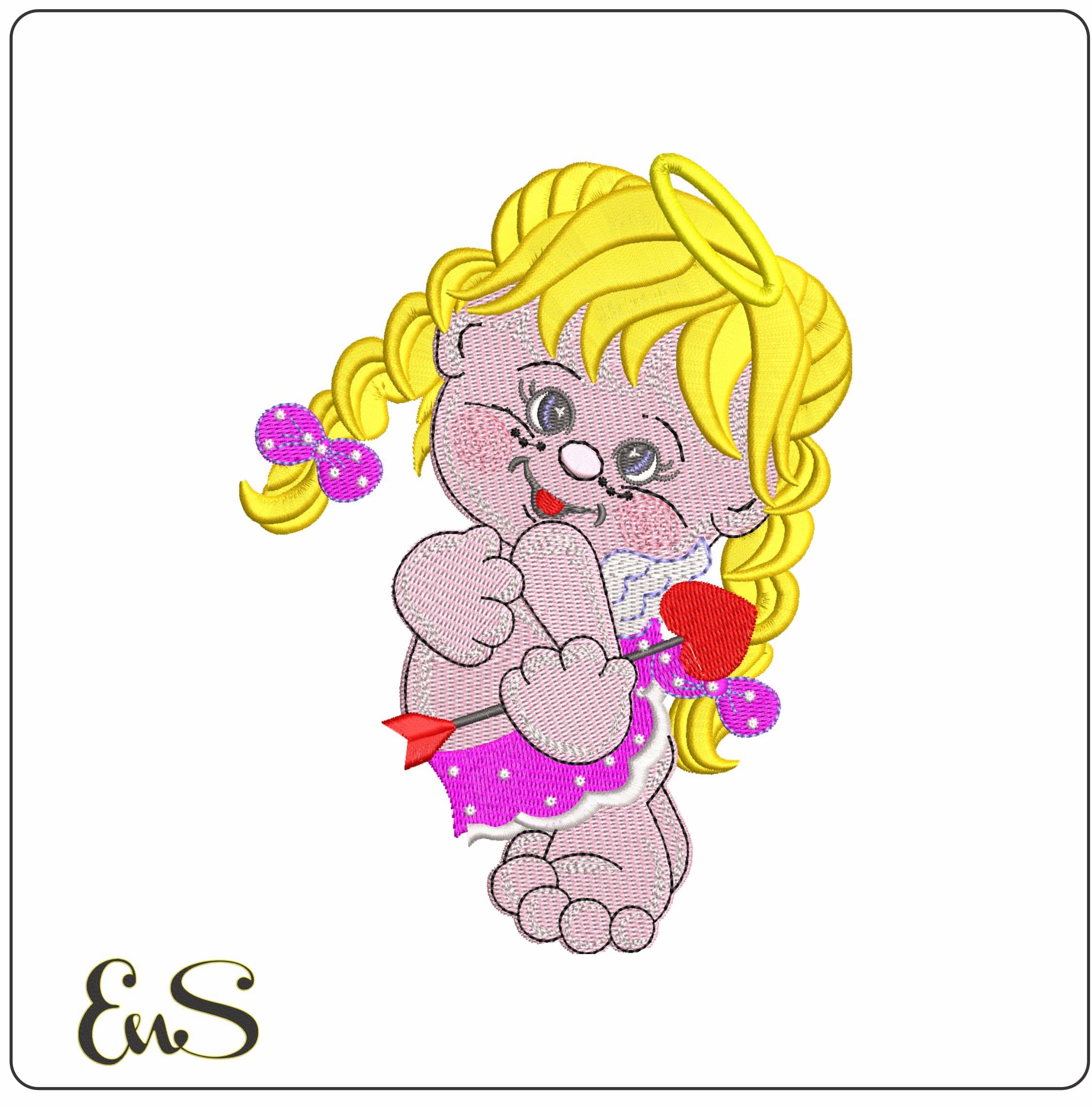 Baby Angel holding Arrow  - Elegant embroidery design file - instant download