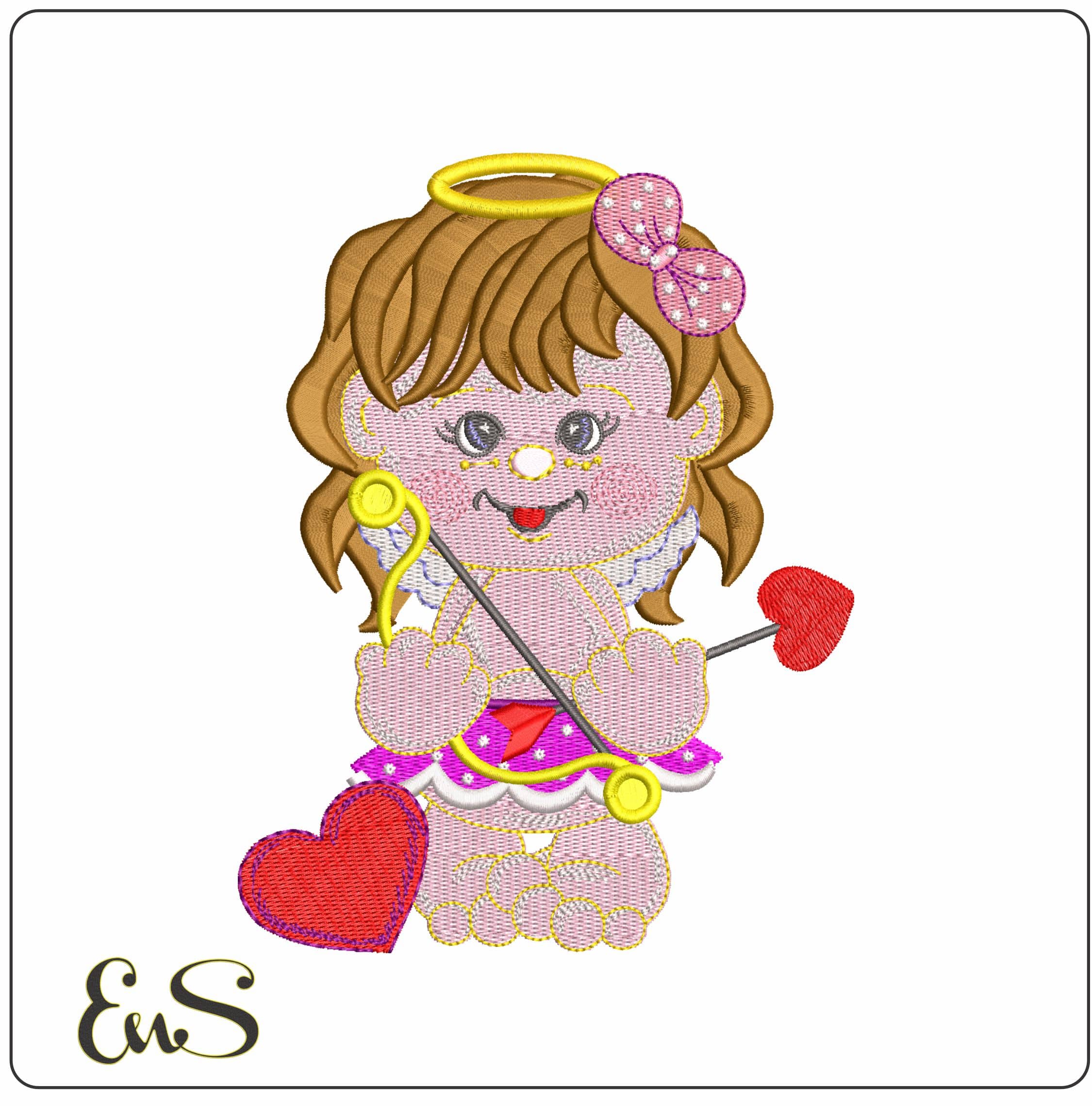Baby Angel holding Bow and Arrow  - Elegant embroidery design file - instant download