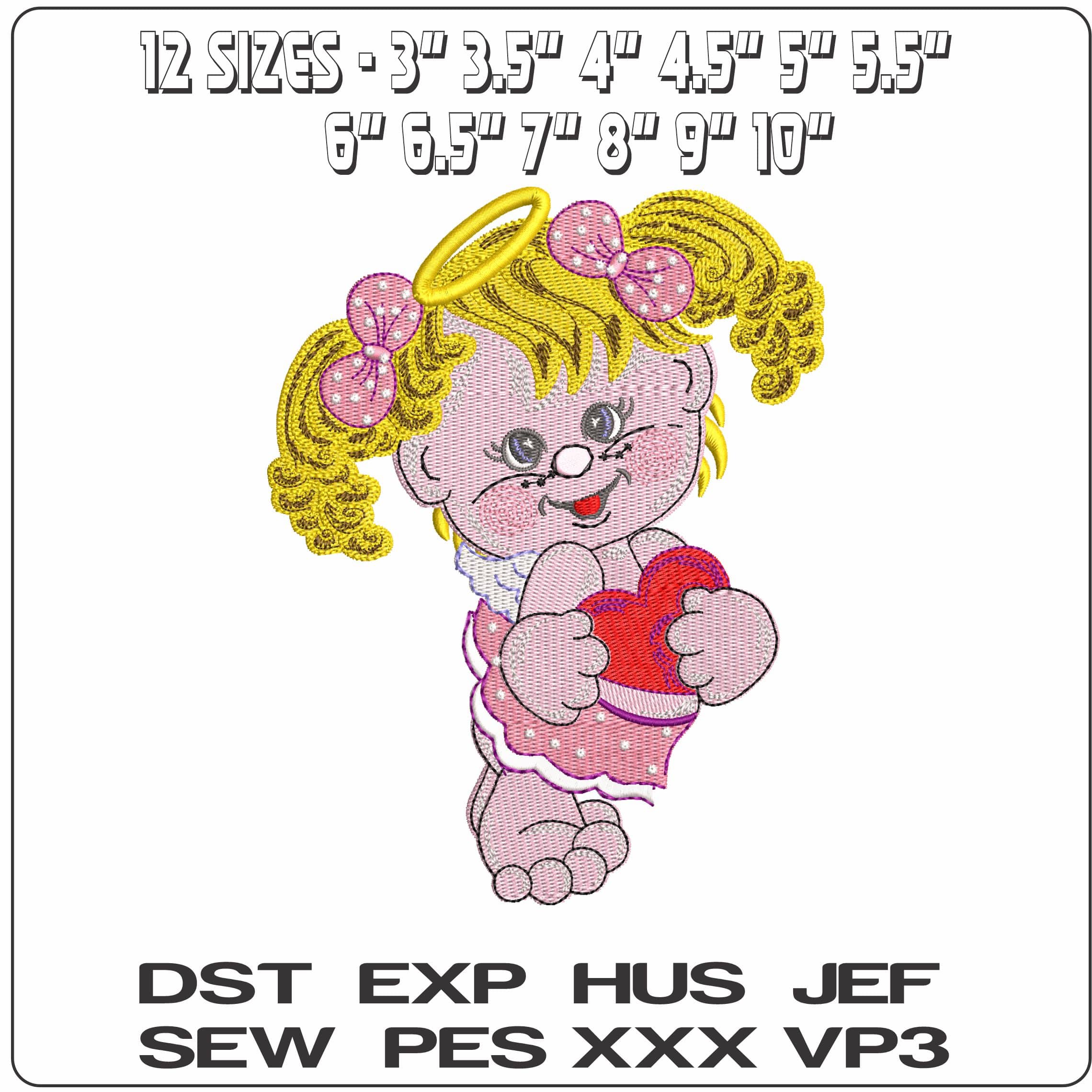 Baby Angel holding Heart  - Elegant embroidery design file - instant download — view 2