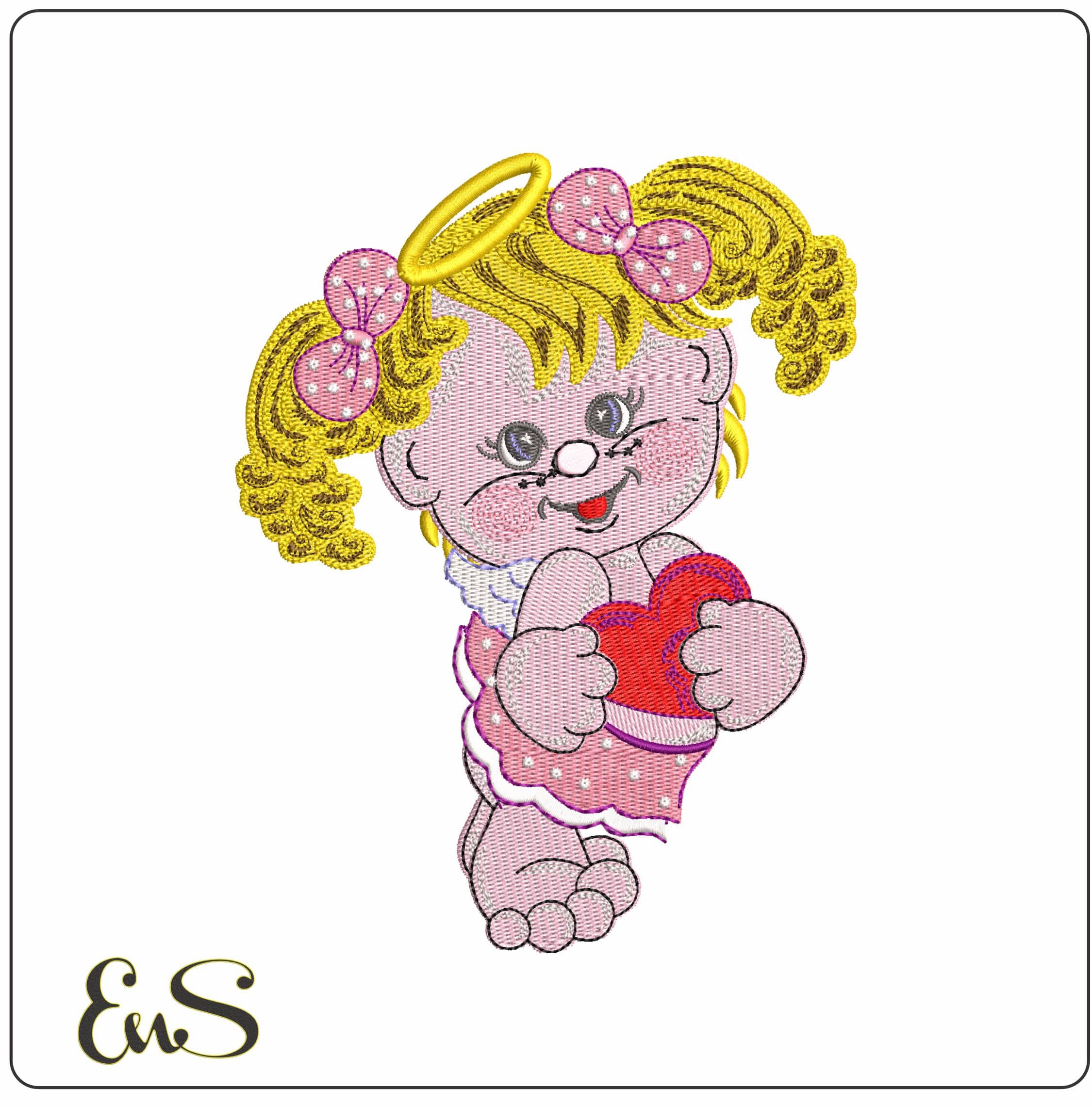 Baby Angel holding Heart  - Elegant embroidery design file - instant download