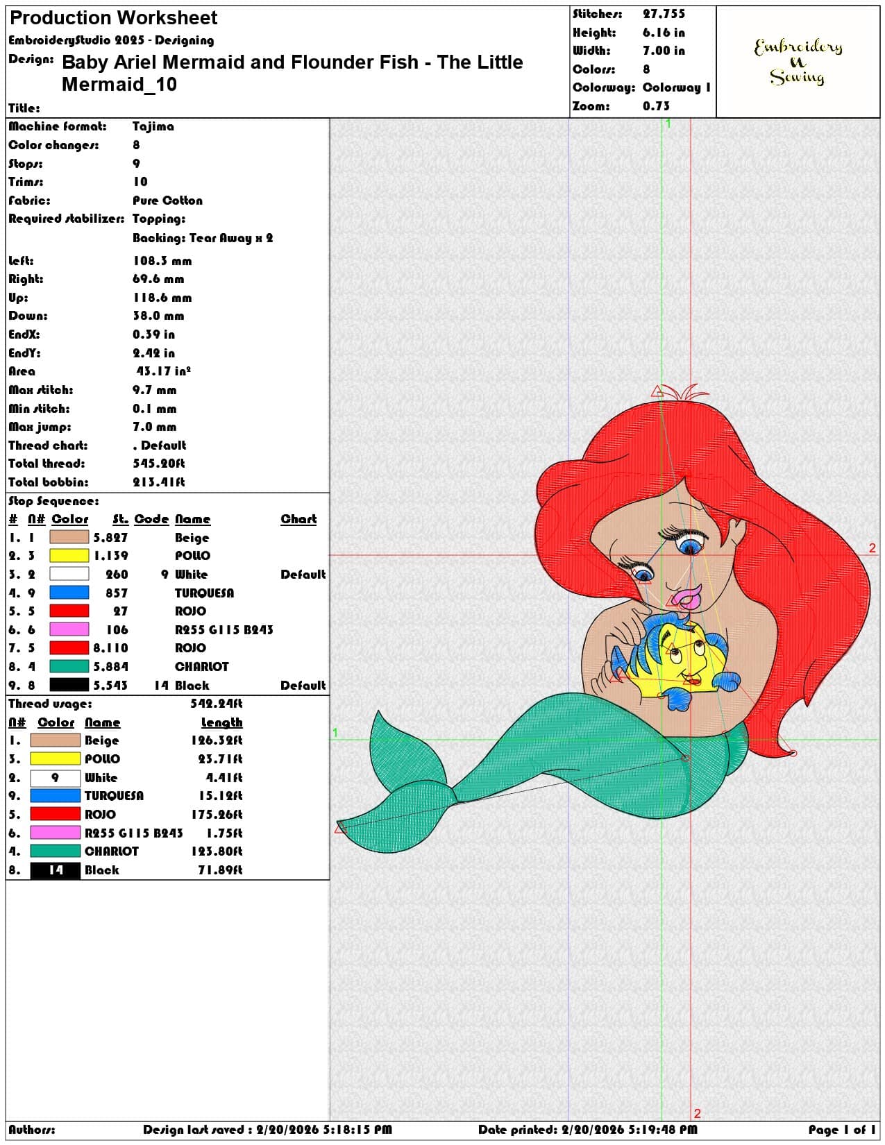 Baby Ariel Mermaid and Flounder Fish The Little Mermaid  - Elegant embroidery design file - instant download — view 3