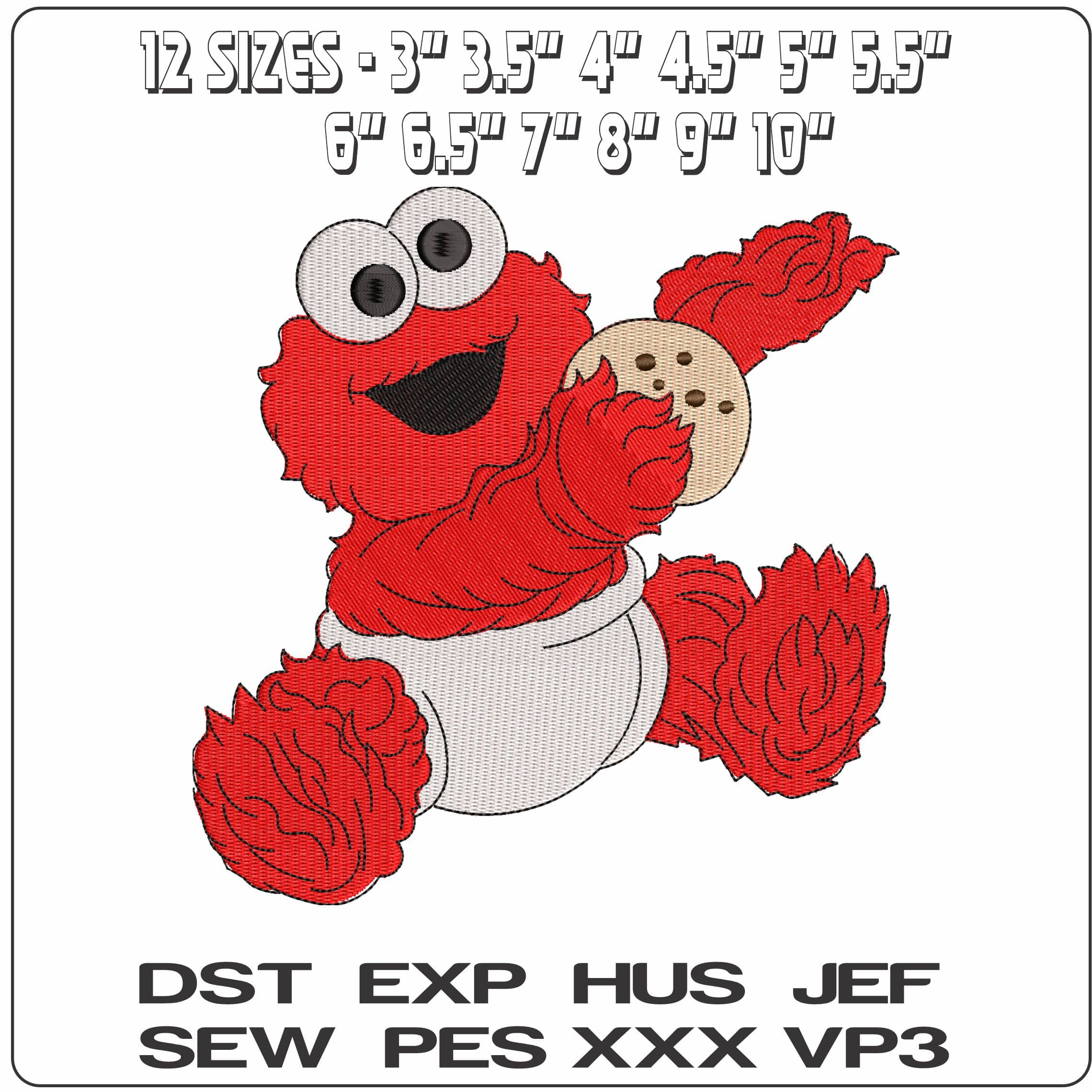 Baby Elmo with Cookie Seaseme Street Cartoon   - Elegant embroidery design file - instant download — view 2
