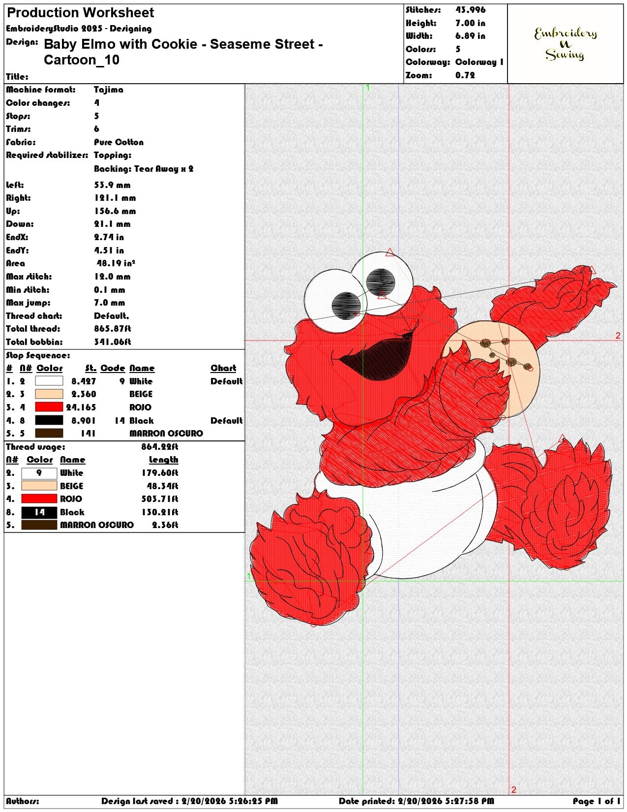 Baby Elmo with Cookie Seaseme Street Cartoon   - Elegant embroidery design file - instant download — view 3