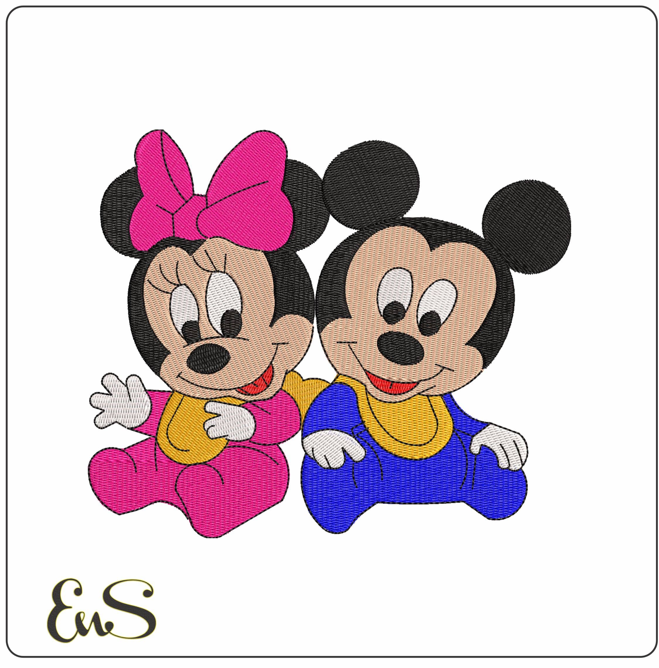 Baby Mickey and Minnie Mouse Disney   - Elegant embroidery design file - instant download