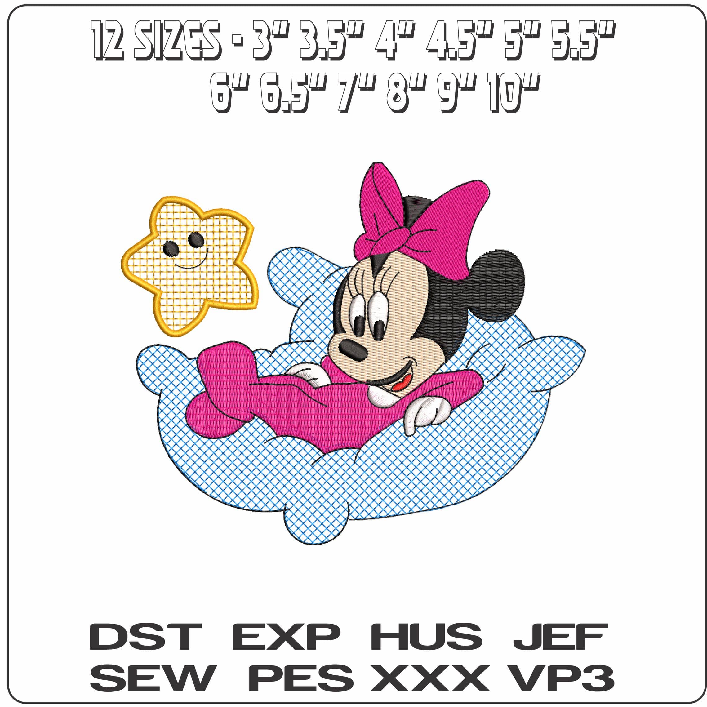 Baby Minnie Mouse laying in Cloud Disney   - Elegant embroidery design file - instant download — view 2