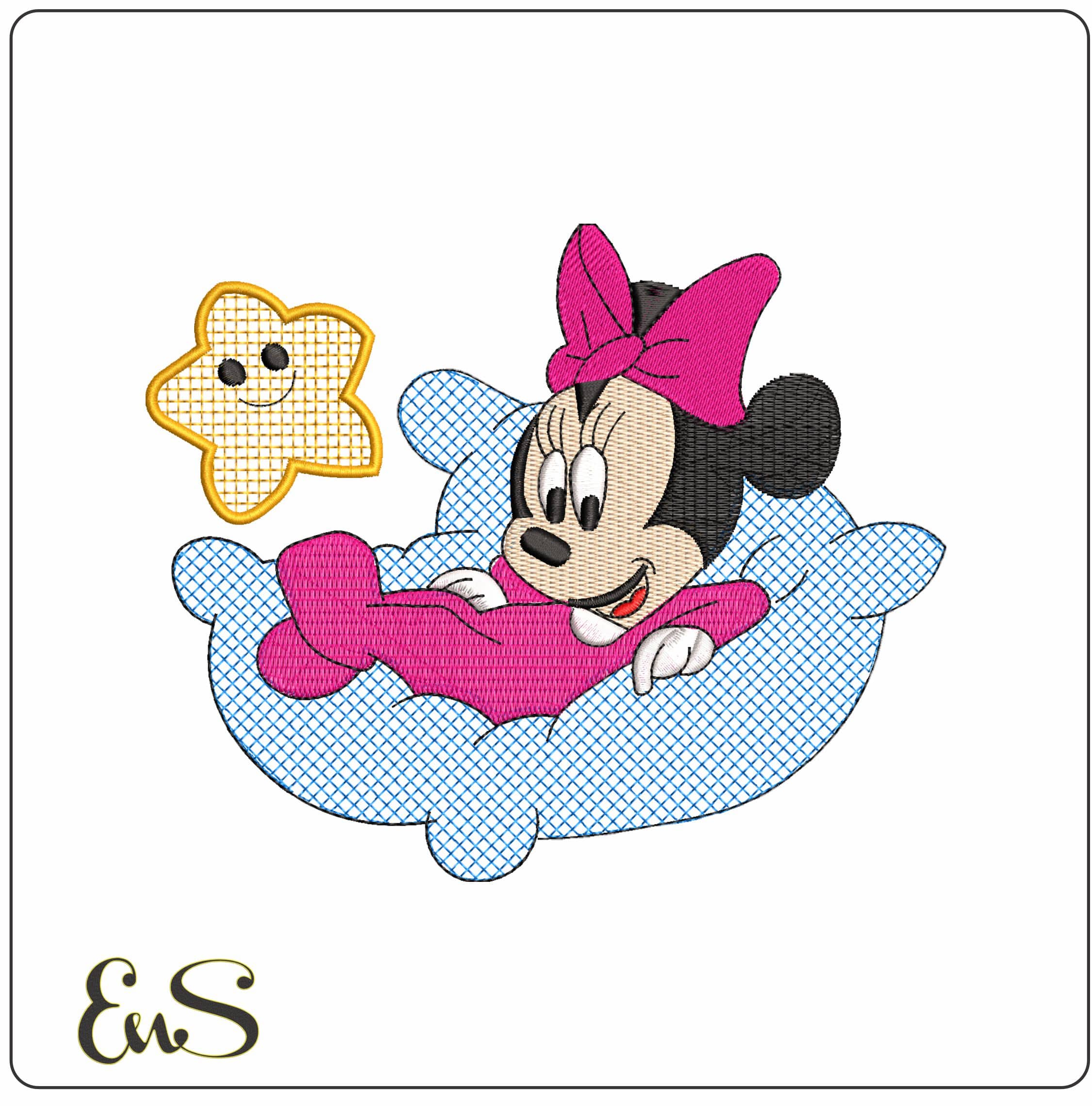 Baby Minnie Mouse laying in Cloud Disney   - Elegant embroidery design file - instant download
