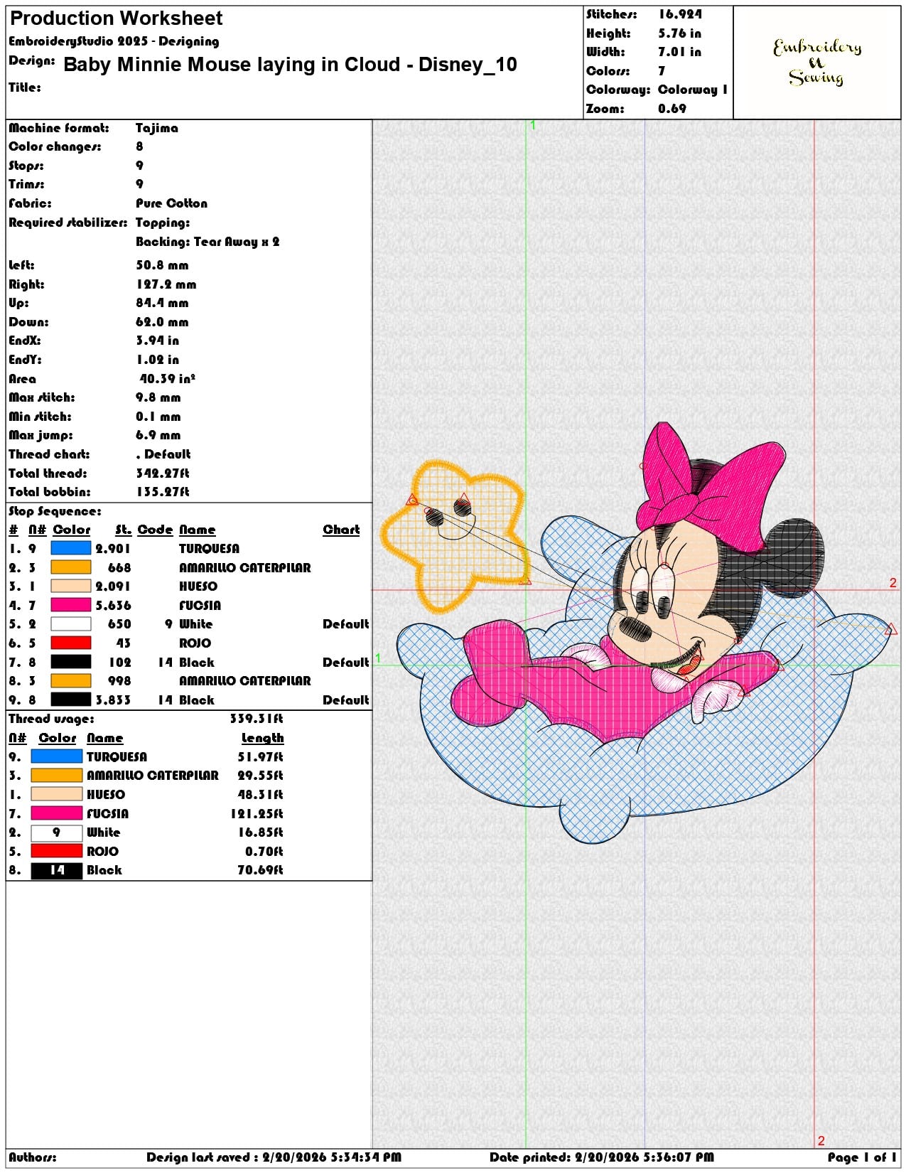 Baby Minnie Mouse laying in Cloud Disney   - Elegant embroidery design file - instant download — view 3