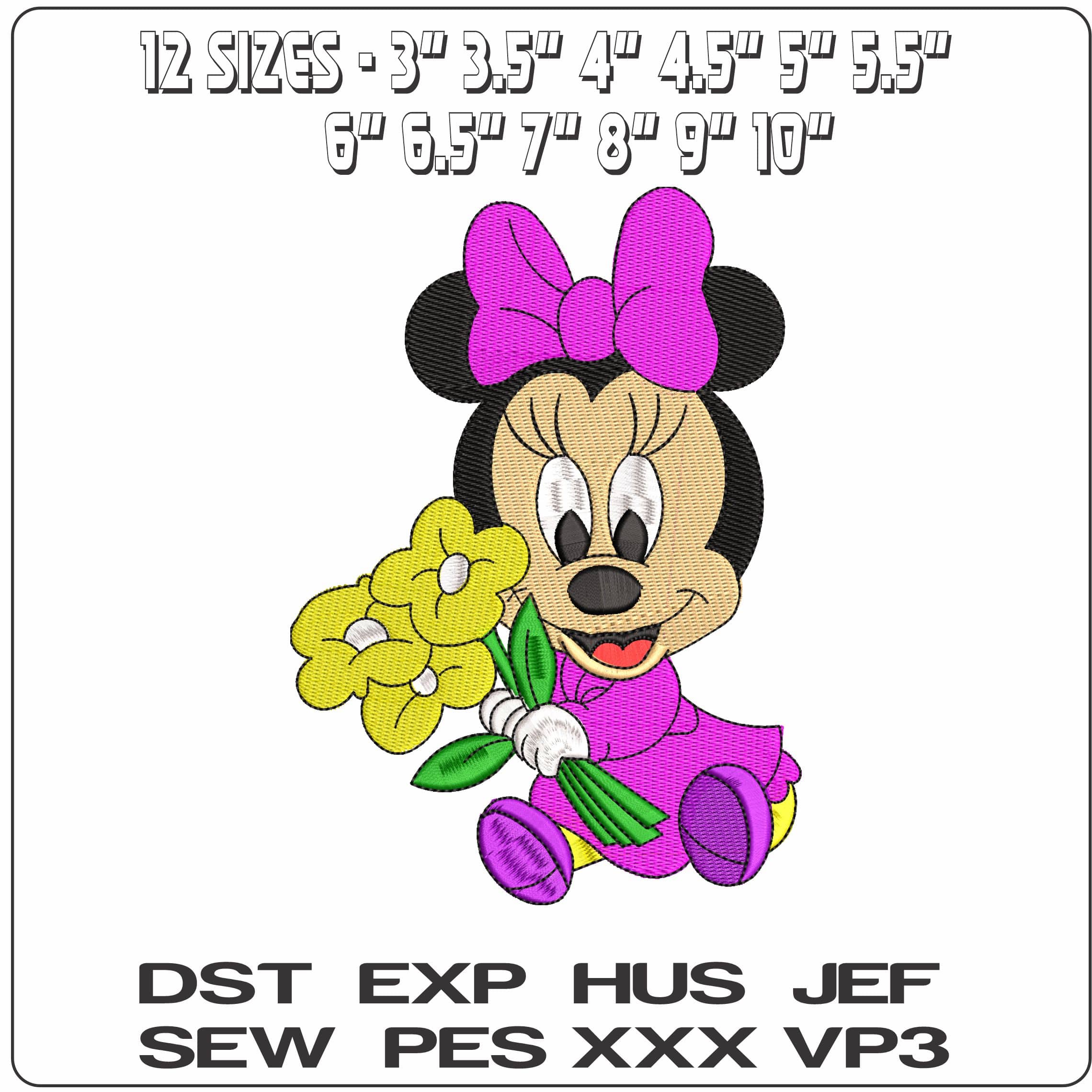 Baby Minnie Mouse with Flowers Disney   - Elegant embroidery design file - instant download — view 2